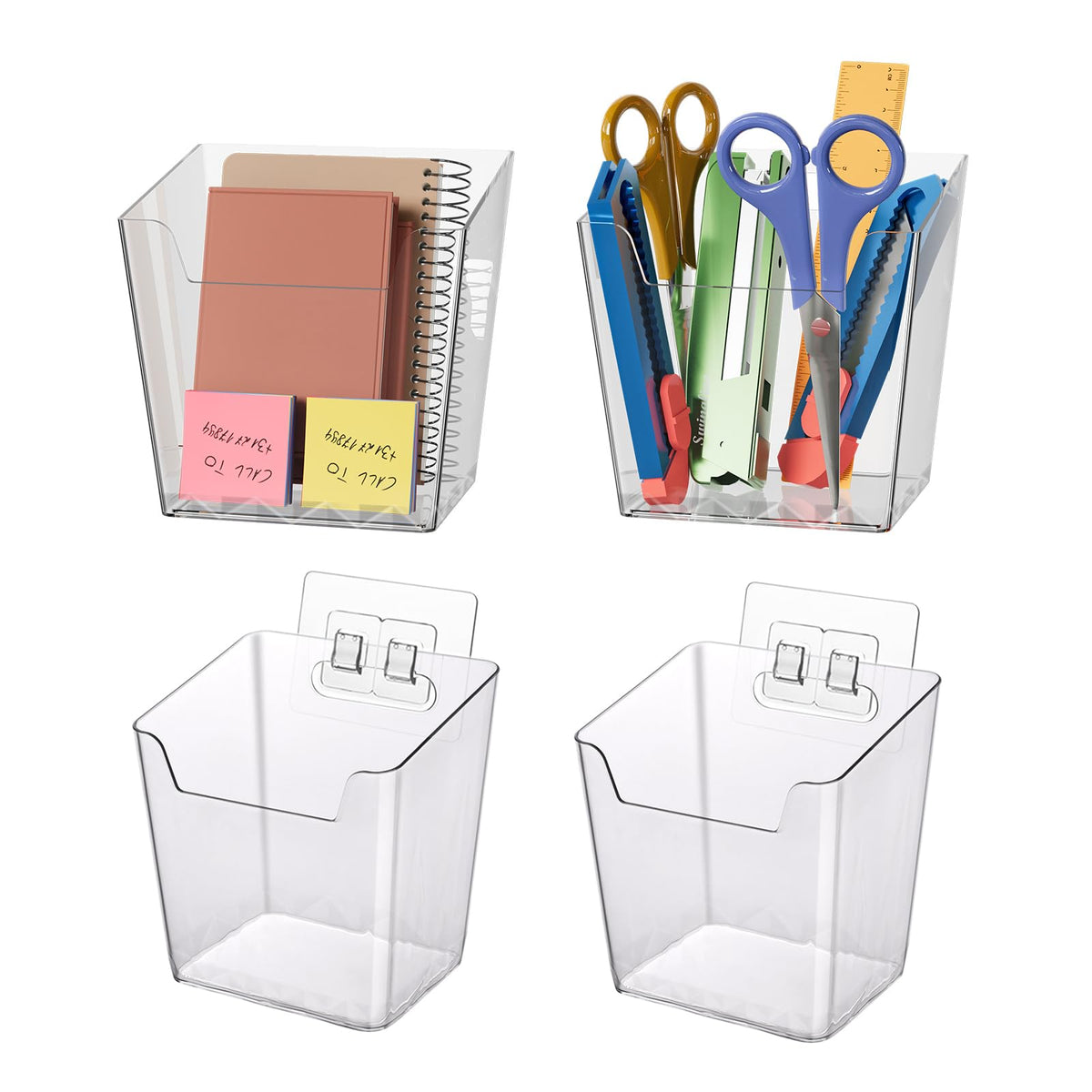 Clear Adhesive Wall Storage Bins 4-Pack Cabinet Door Organizer Cups(Medium)