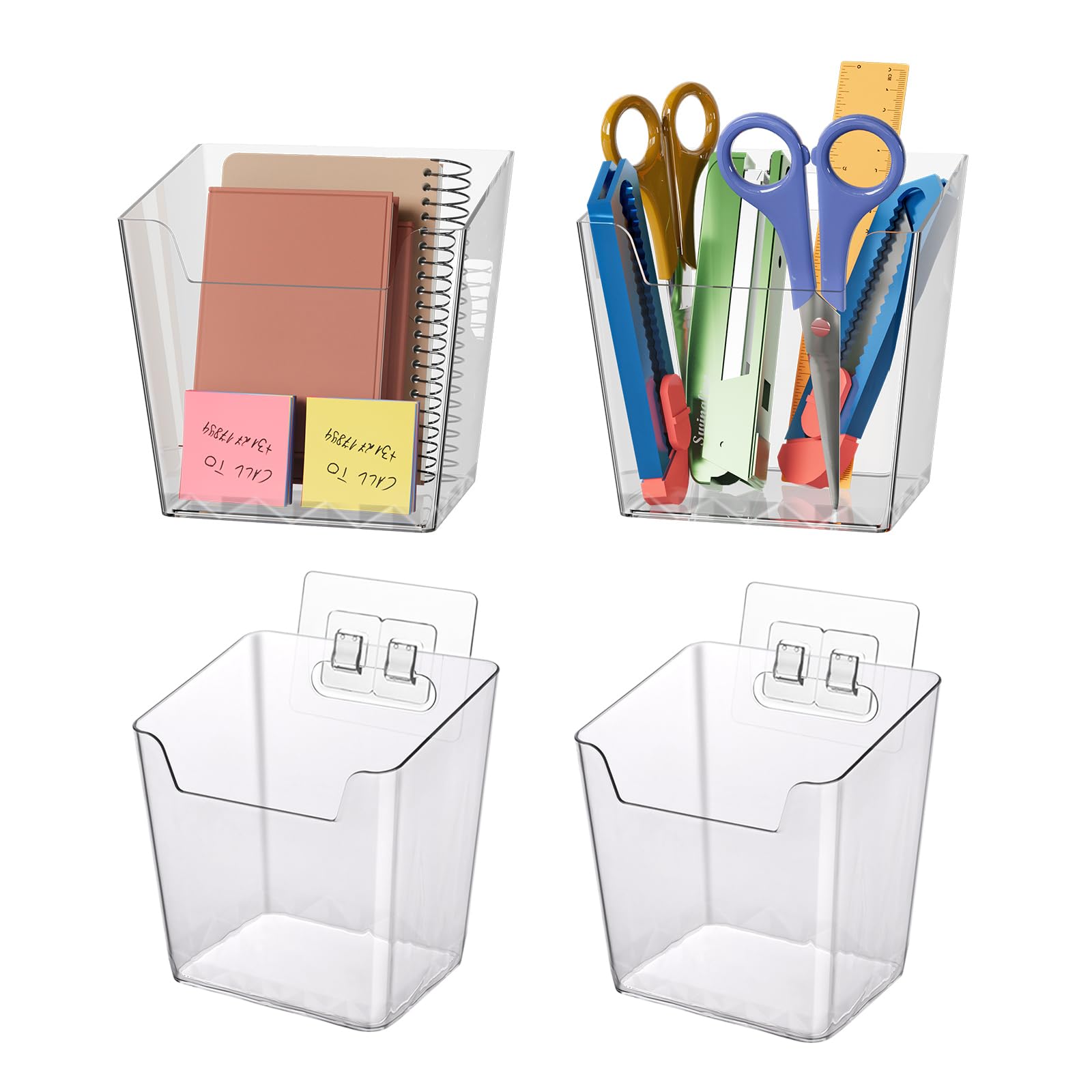 Clear Adhesive Wall Storage Bins 4-Pack Cabinet Door Organizer Cups(Medium)