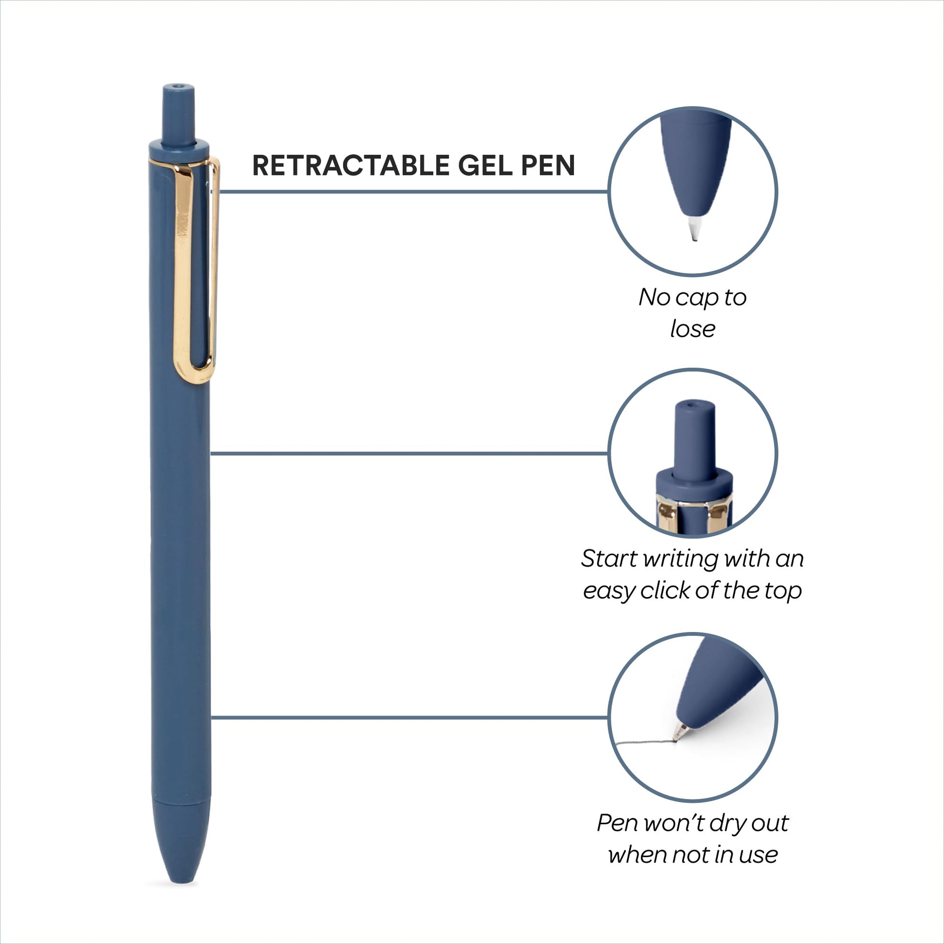 Poppin Stylish Retractable Gel Pens - Fine Point, 0.7mm Tip Pens for Journaling, 12 Pack of