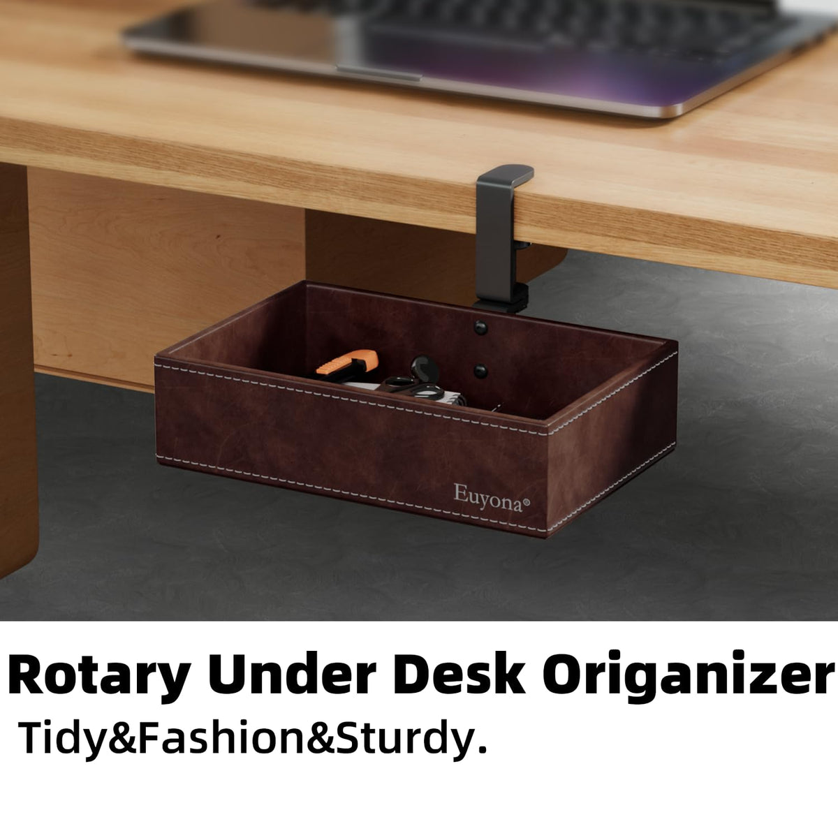 Under Desk Drawer, Clamp on Desk Organizer Hanging Desk Storage PU Leather