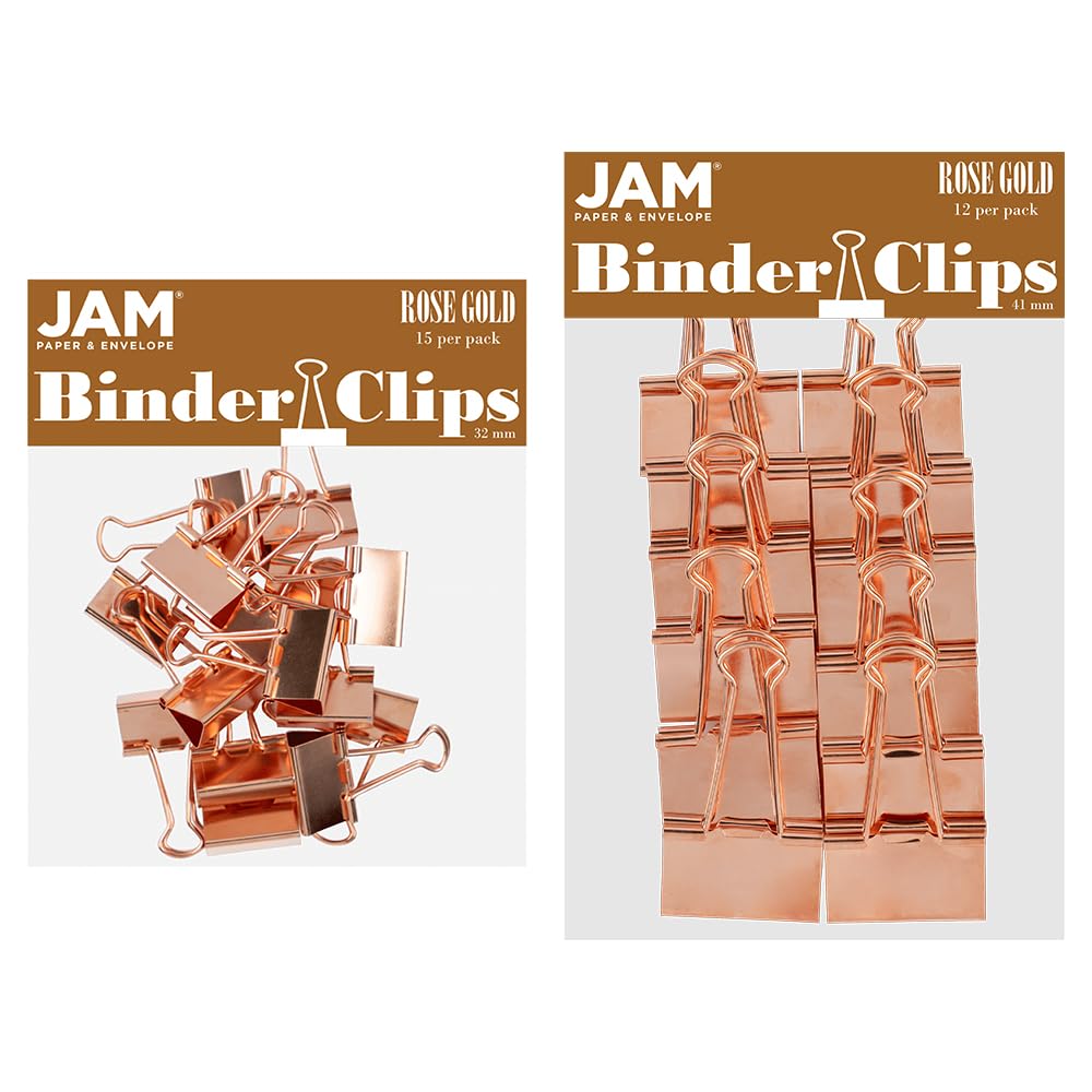 JAM PAPER Colorful Binder Clips Assortment - Medium & Large Size - Rose Gold Binderclips - 27