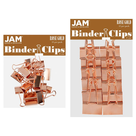 JAM PAPER Colorful Binder Clips Assortment - Medium & Large Size - Rose Gold Binderclips - 27