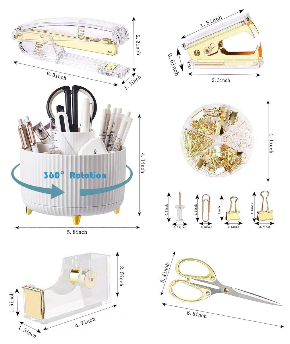 Gawsey Gold Desk Organizers and Accessories with Desk Organizer 360° Rotating Pen Holder and Office