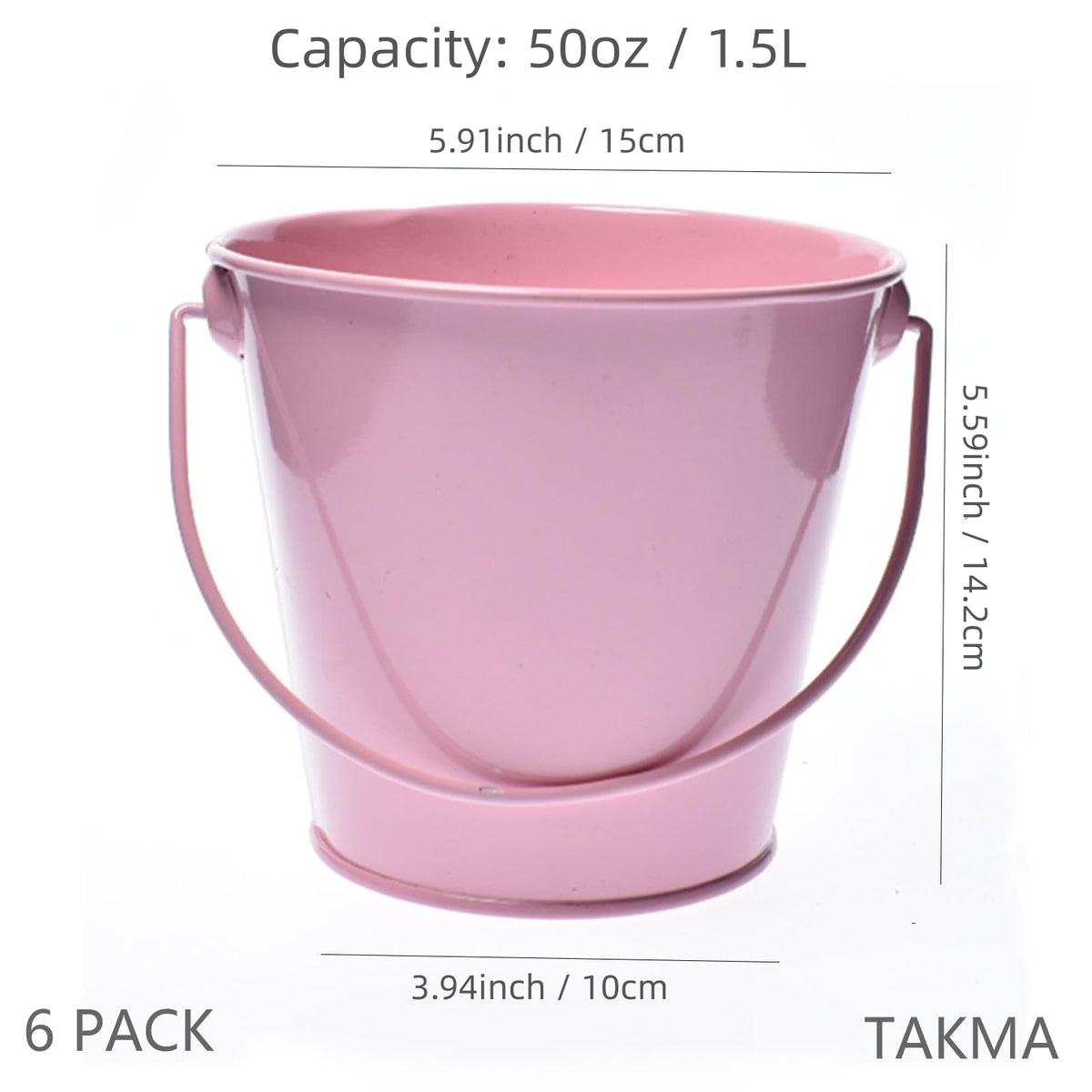 TAKMA Colored Metal Buckets with Handle, 6 Pack 5.91 Inch Galvanized Iron Pail Bucket for