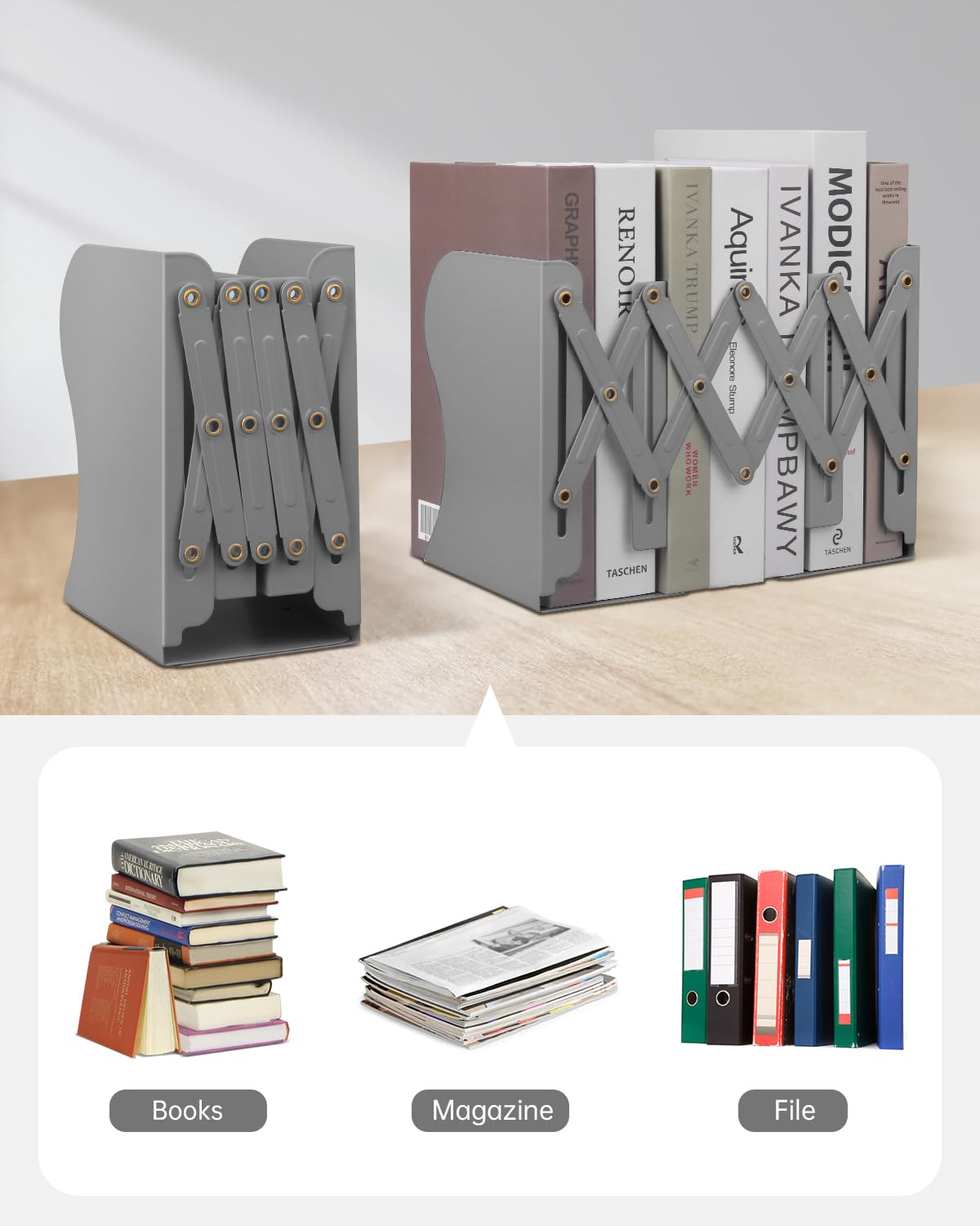 Honagu Adjustable Bookends, Metal Book Ends for Shelves Heavy Book