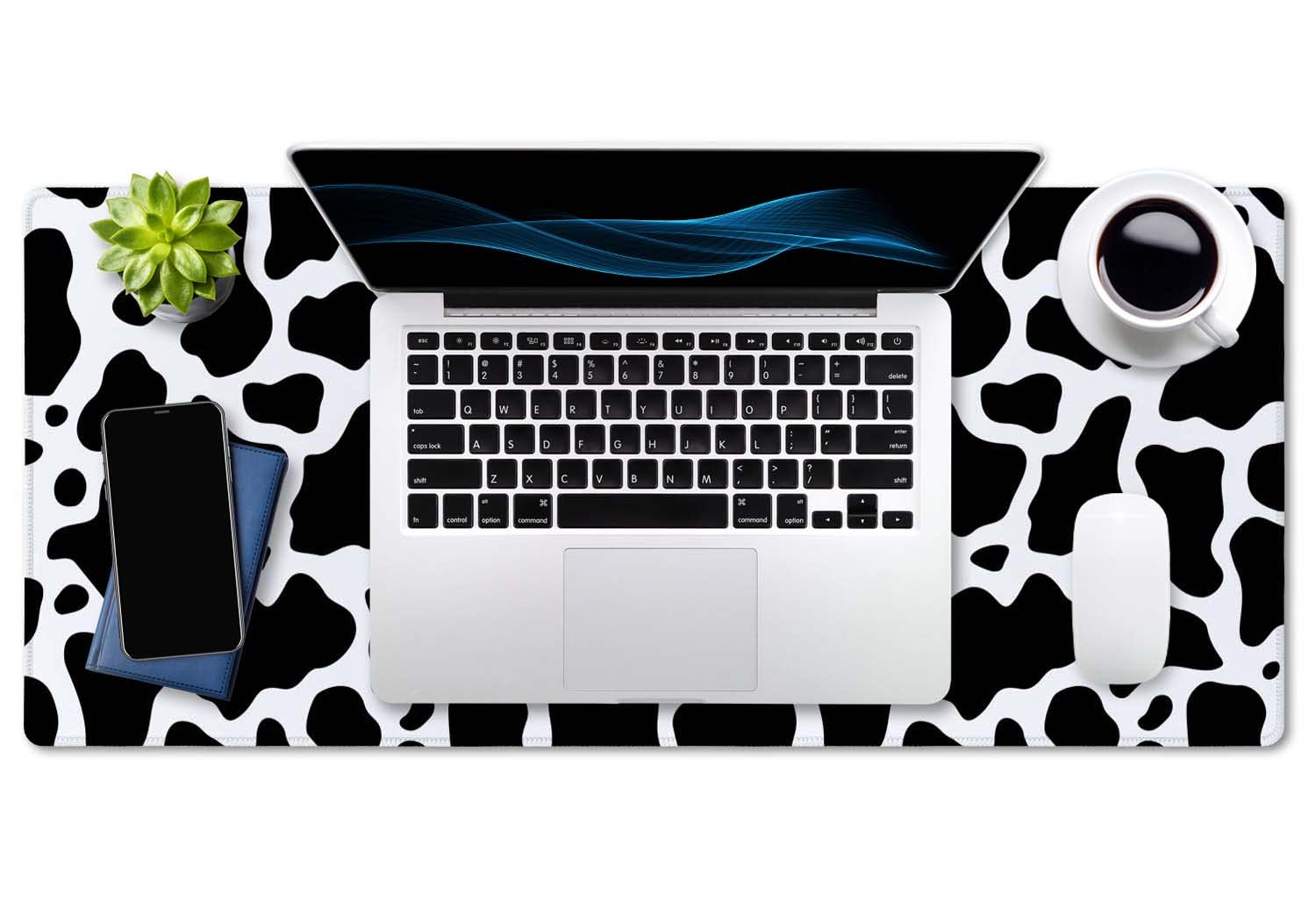 SSOIU White Black Cow Pattern Desk Pad, Personalized Desk Mat, Cow Print Desk Mat, Cute Desk Pad
