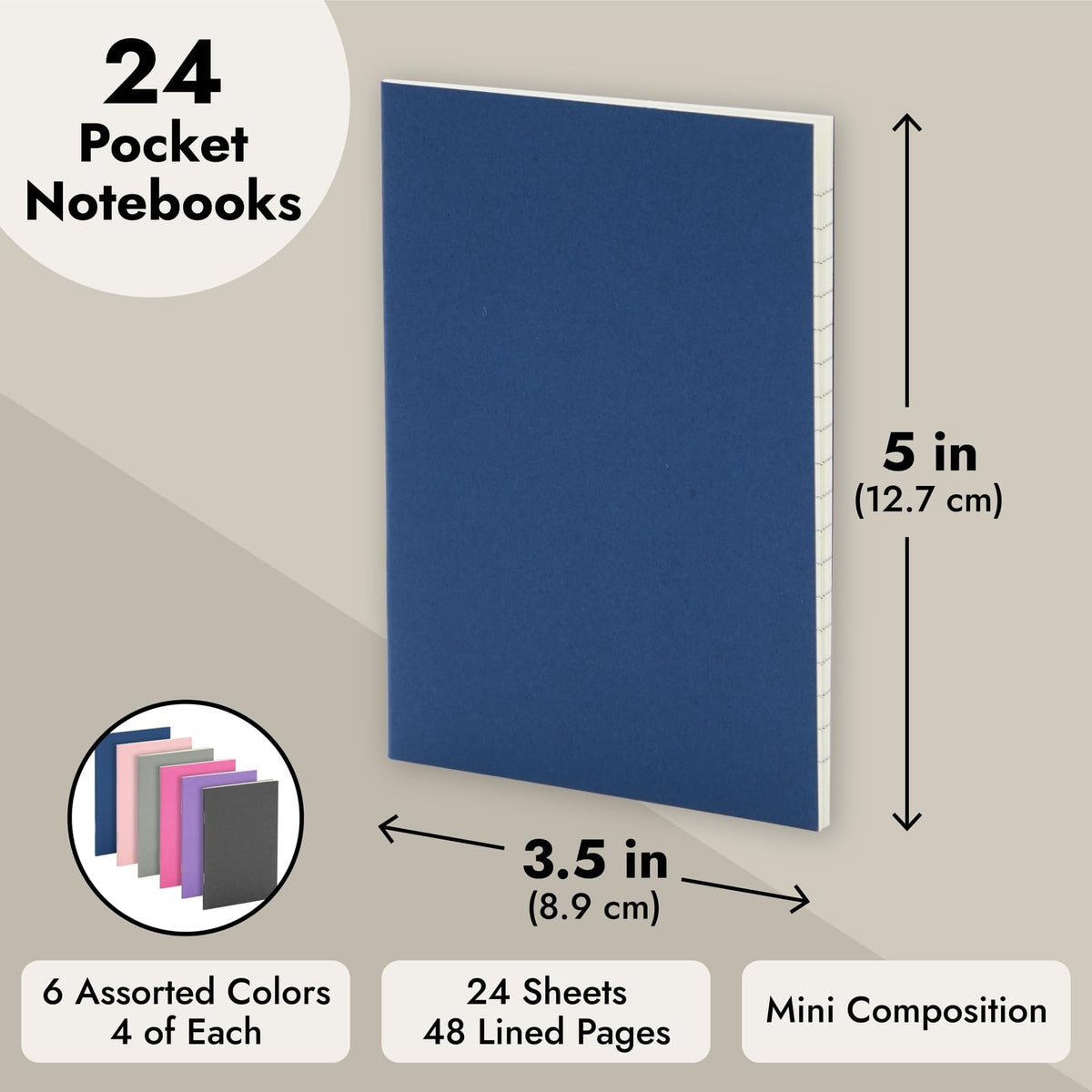 Paper Junkie 24 Pack Mini Paper Notebooks for Kids, Bulk Pocket Notepads with 48 Lined Pages for