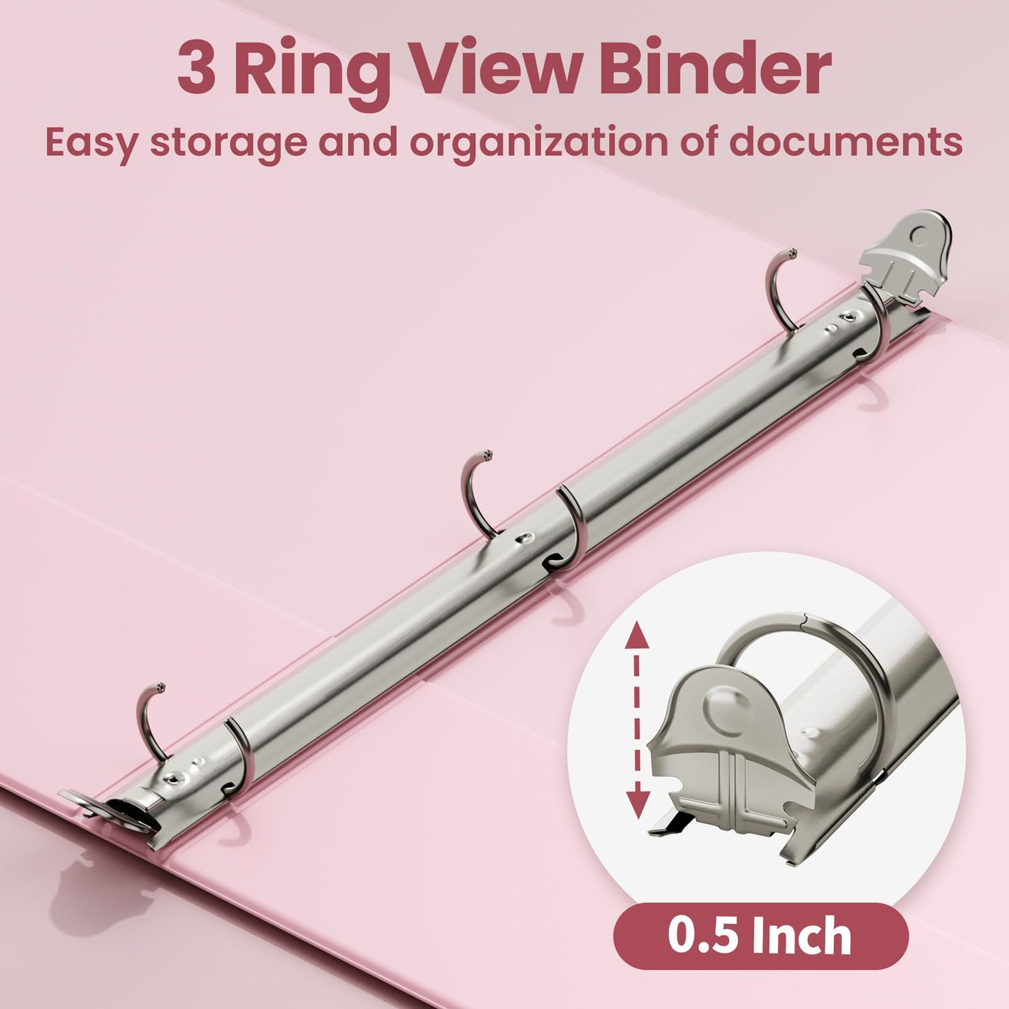 SUNEE 1/2 Inch Binders 3 Ring 4 Pack, Half Inch Thin Binder Clear View Three Ring PVC-Free (Fit