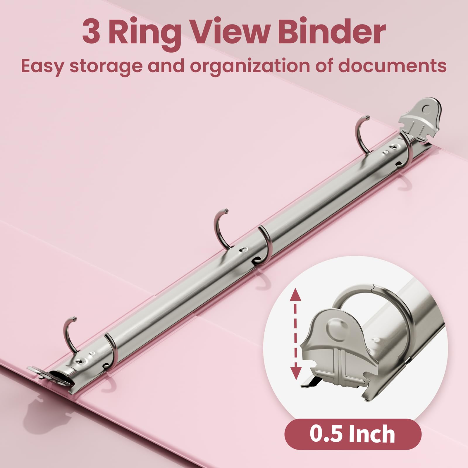 SUNEE 1/2 Inch Binders 3 Ring 4 Pack, Half Inch Thin Binder Clear View Three Ring PVC-Free (Fit