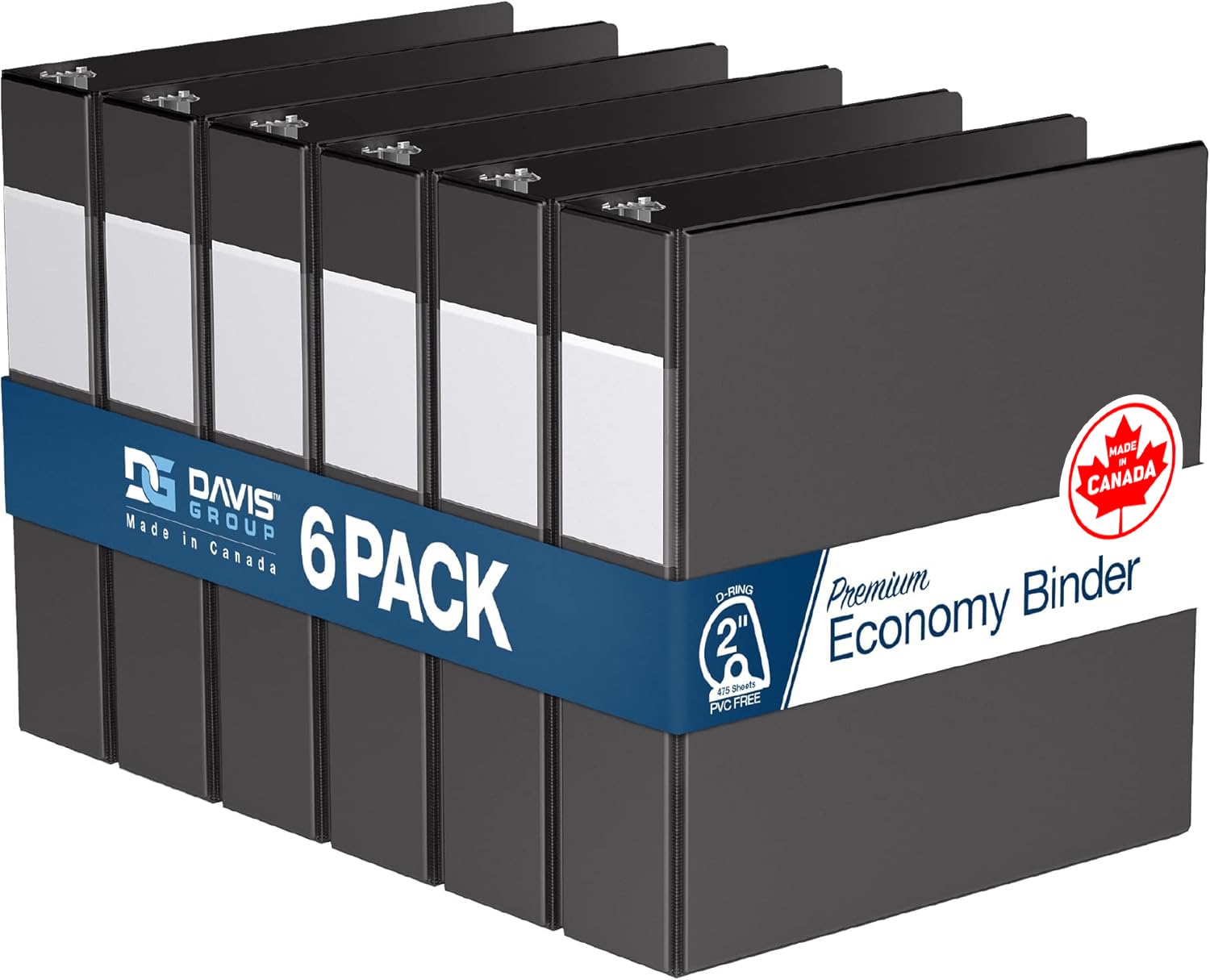 Premium Economy 3-Ring Binder, Spine Label, 2" D Rings, Black, 6 Pack