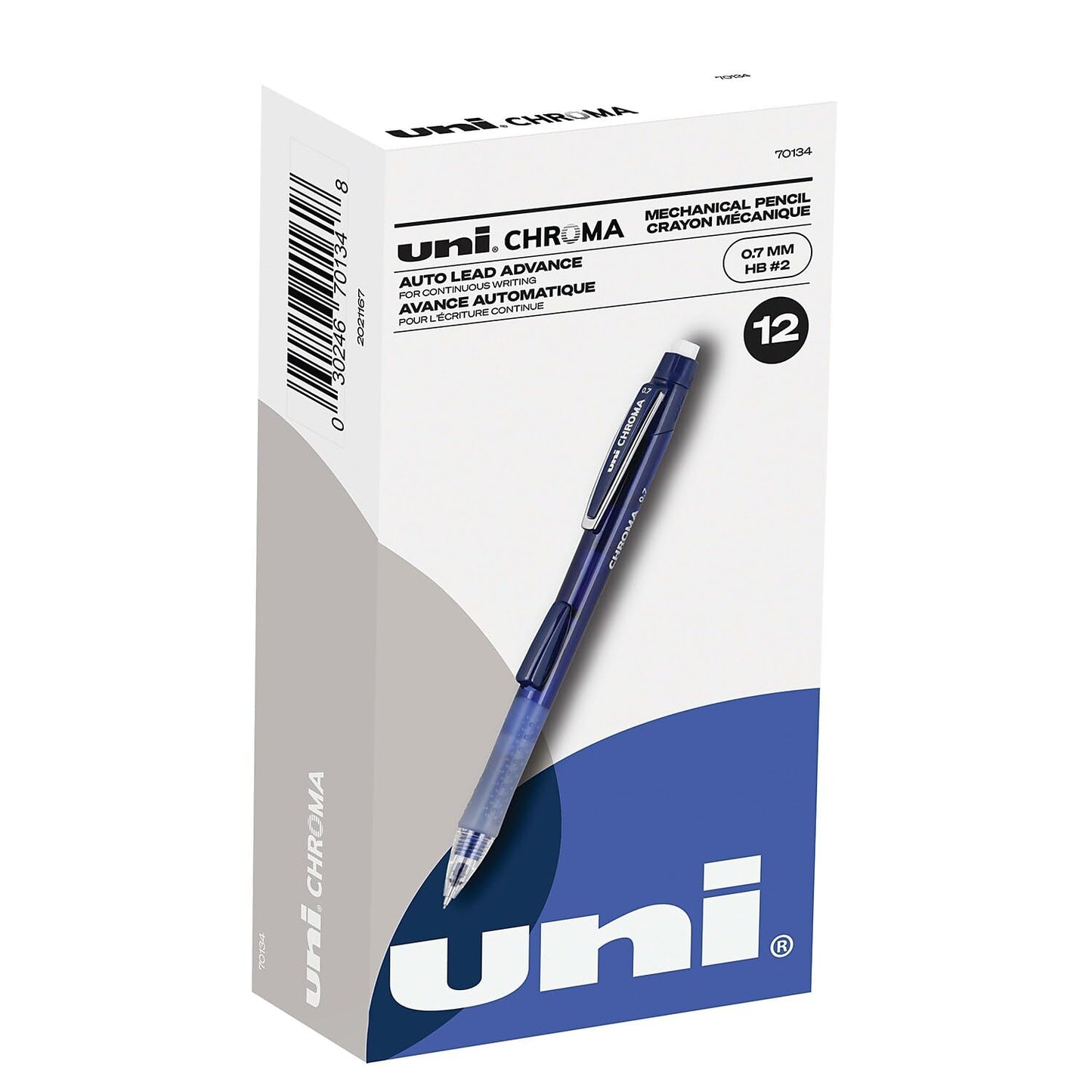 uni-ball CHROMA Mechanical Pencil, 0.7mm, HB #2, Cobalt Barrel, 12 Count