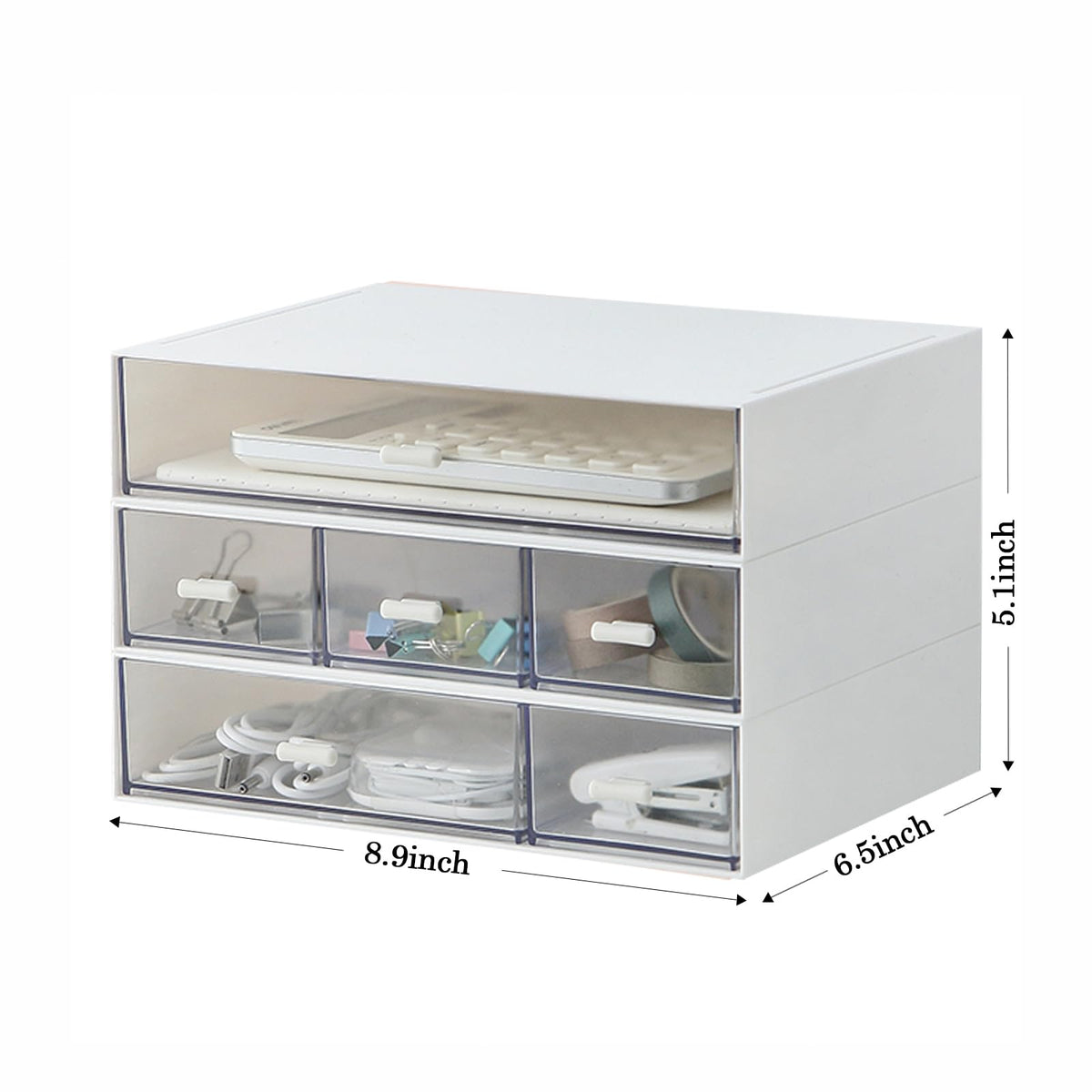 MILULUGO Desk Organizer with 6 Drawers, Makeup Organizer, Plastic Cosmetic Organizer, Bathroom
