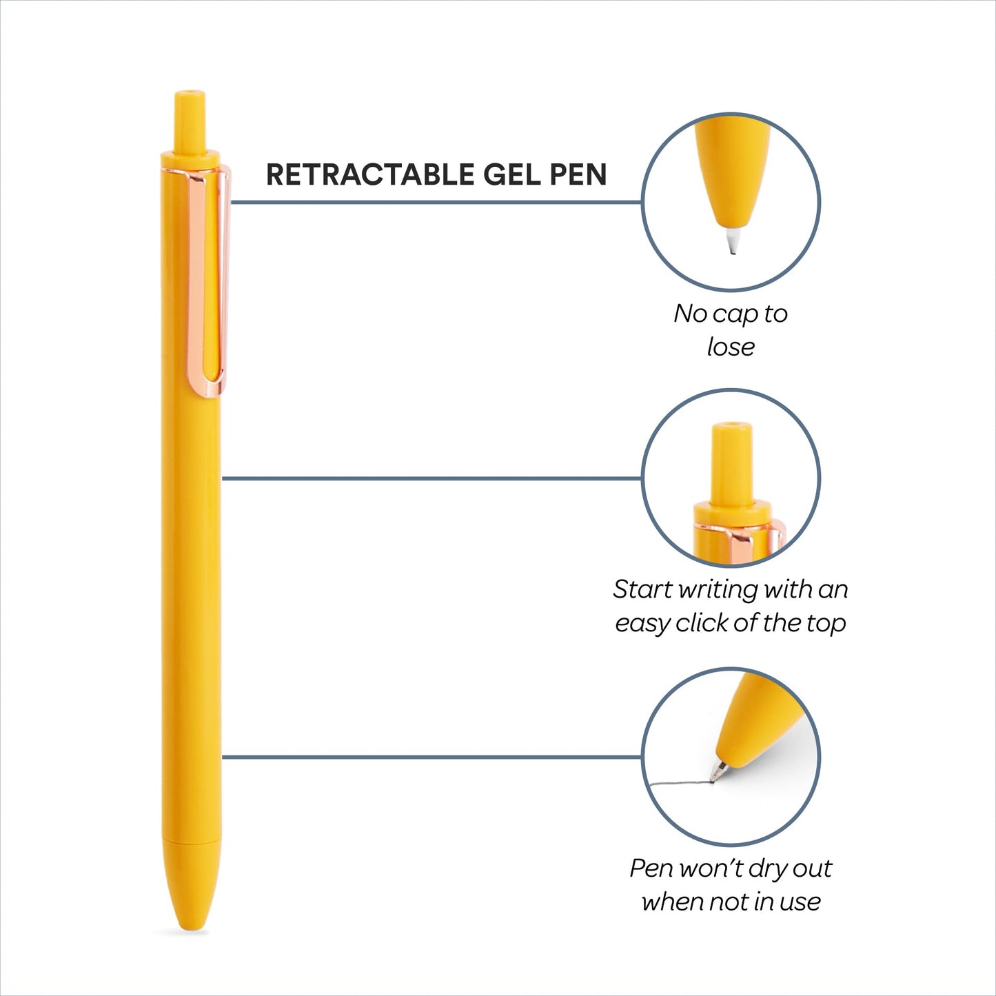 Poppin Stylish Retractable Gel Pens - Fine Point, 0.7mm Tip, Smooth Writing Ink, Metal Clip