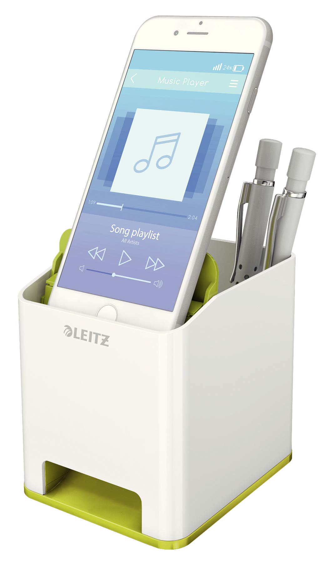 Leitz 53631064 Sound Pen Holder, Phone Amplifier, Wow Range, White/Metallic Green