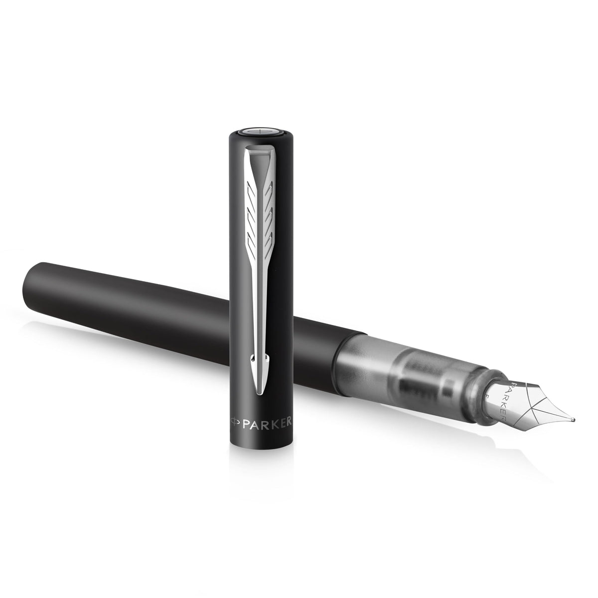 PARKER Vector XL Fountain Pen | Metallic Black Lacquer on Brass | Medium Nib with Blue Ink Refill |