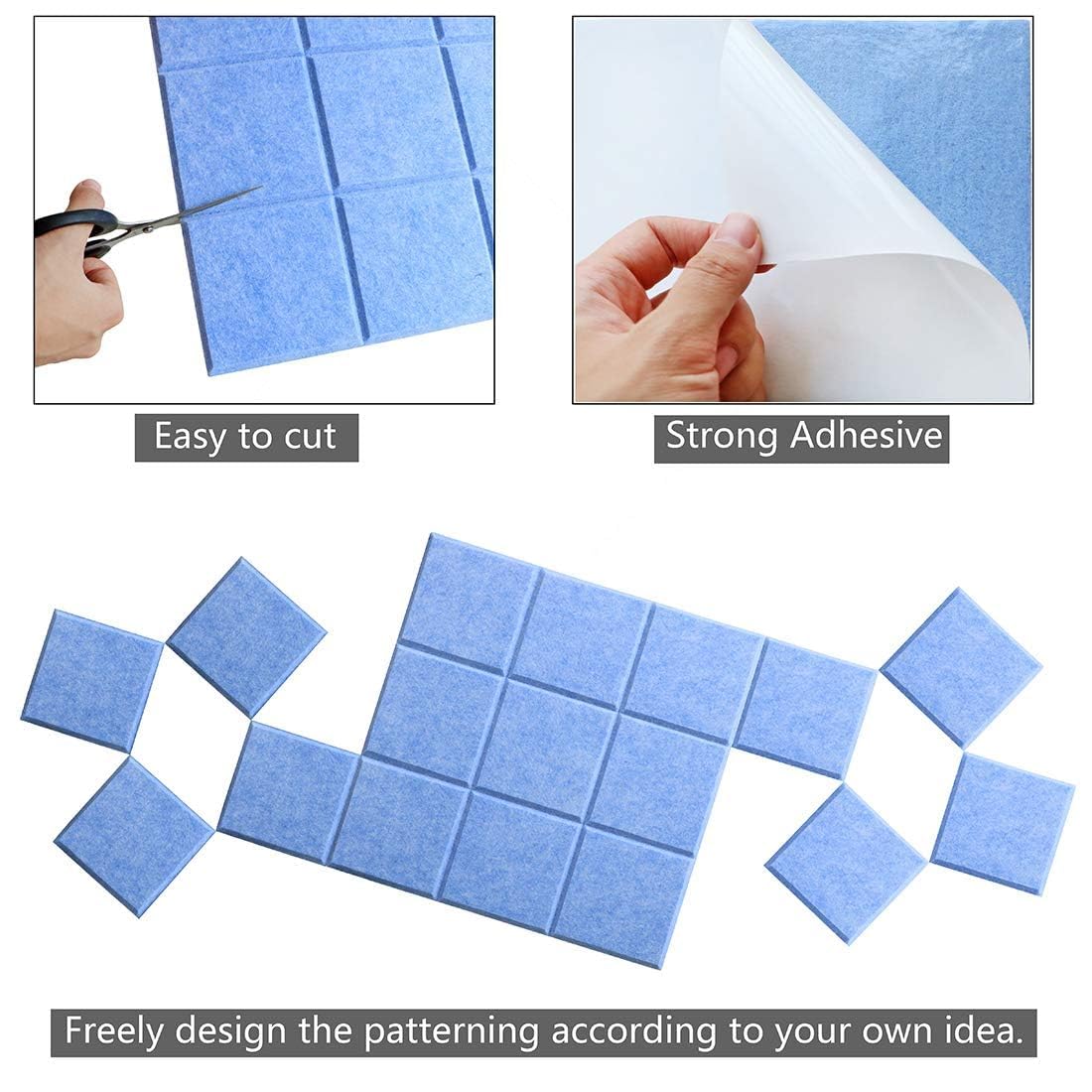 Uoisaiko Large Cork Board Felt Board Tiles for Walls with 30 Push Pins, 11.8"x11.8" Pack of 6 Pin