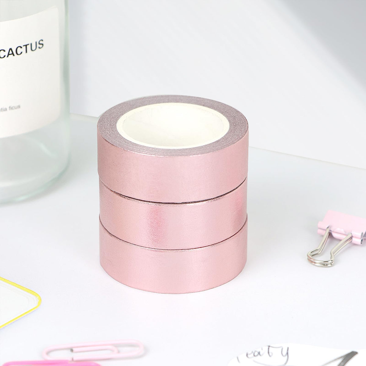 NatSumeBasics 3 Pink Foil Washi Tape Champagne Metallic Masking Craft Tapes