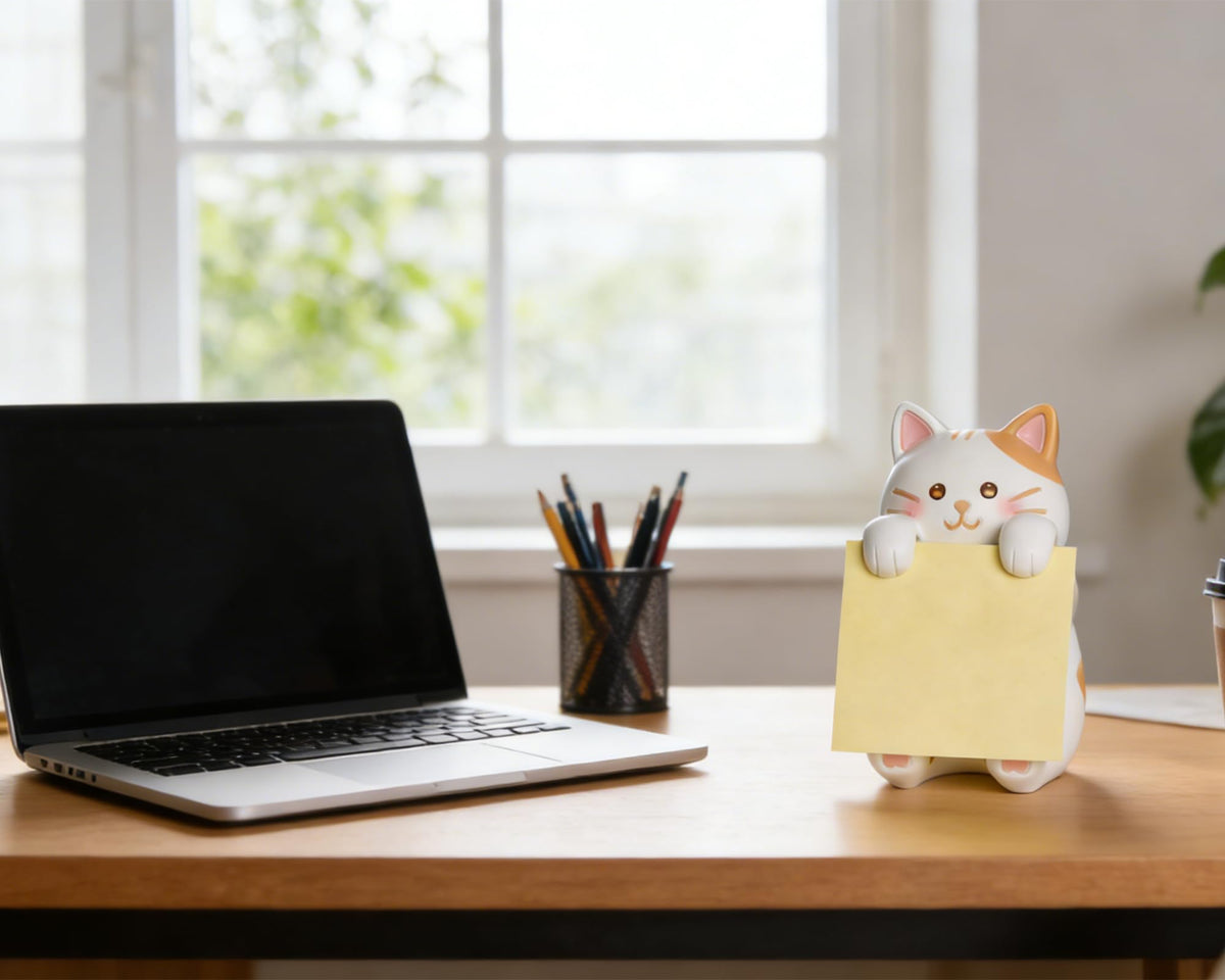 HORTIX Cat Pop-Up Sticky Note Dispenser for 3 x 3 in Notes, Ginger Cat