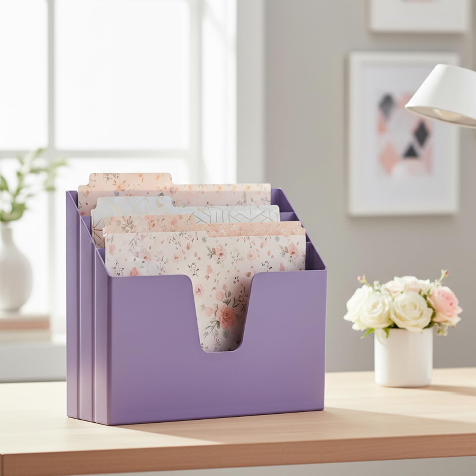 Acrimet Horizontal Triple File Folder Organizer Sorter, Letter Size, Purple