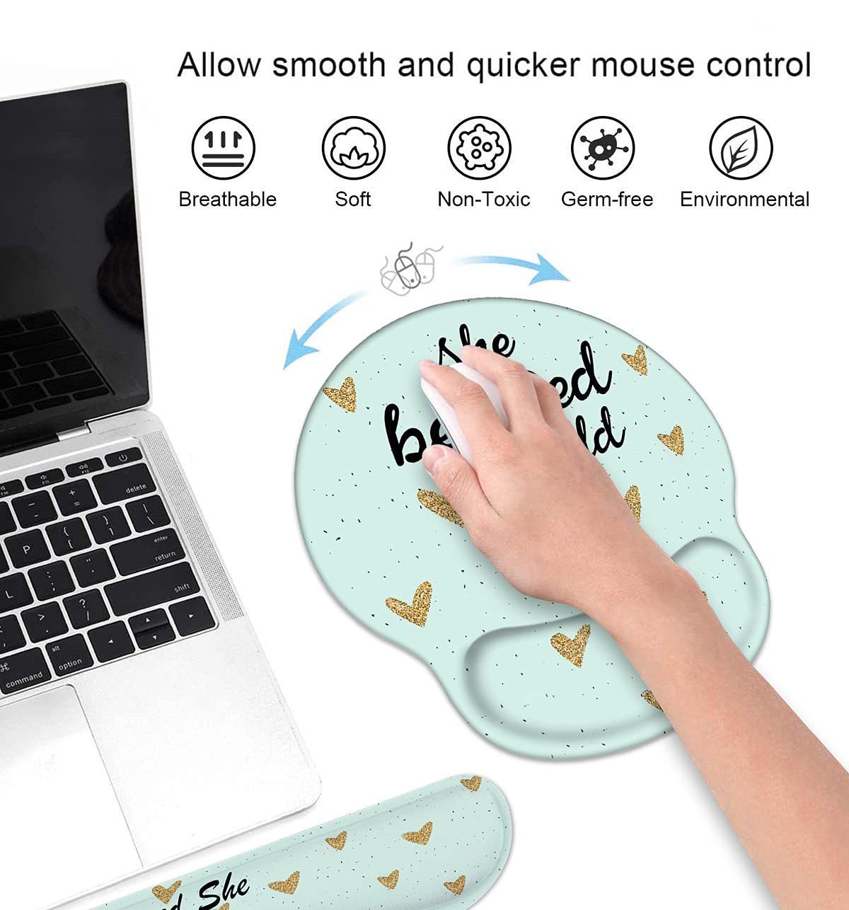 Keyboard Wrist Rest and Mouse Pad Wrist Rest Support Set with Coasters, She Believed She Could So