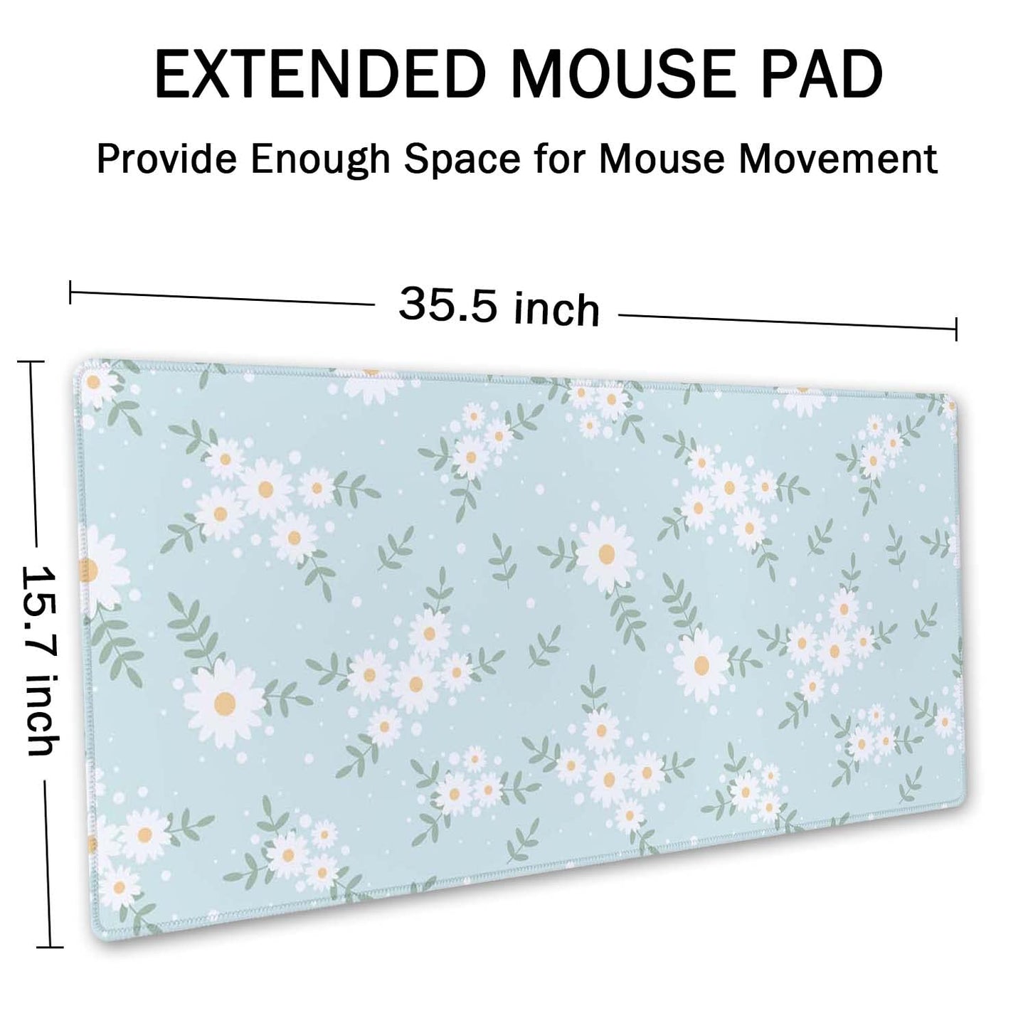 SSOIU Cute Spring Flowers Desk Mat, White Daisy Flower Mat, Extra Large Home Office Cute