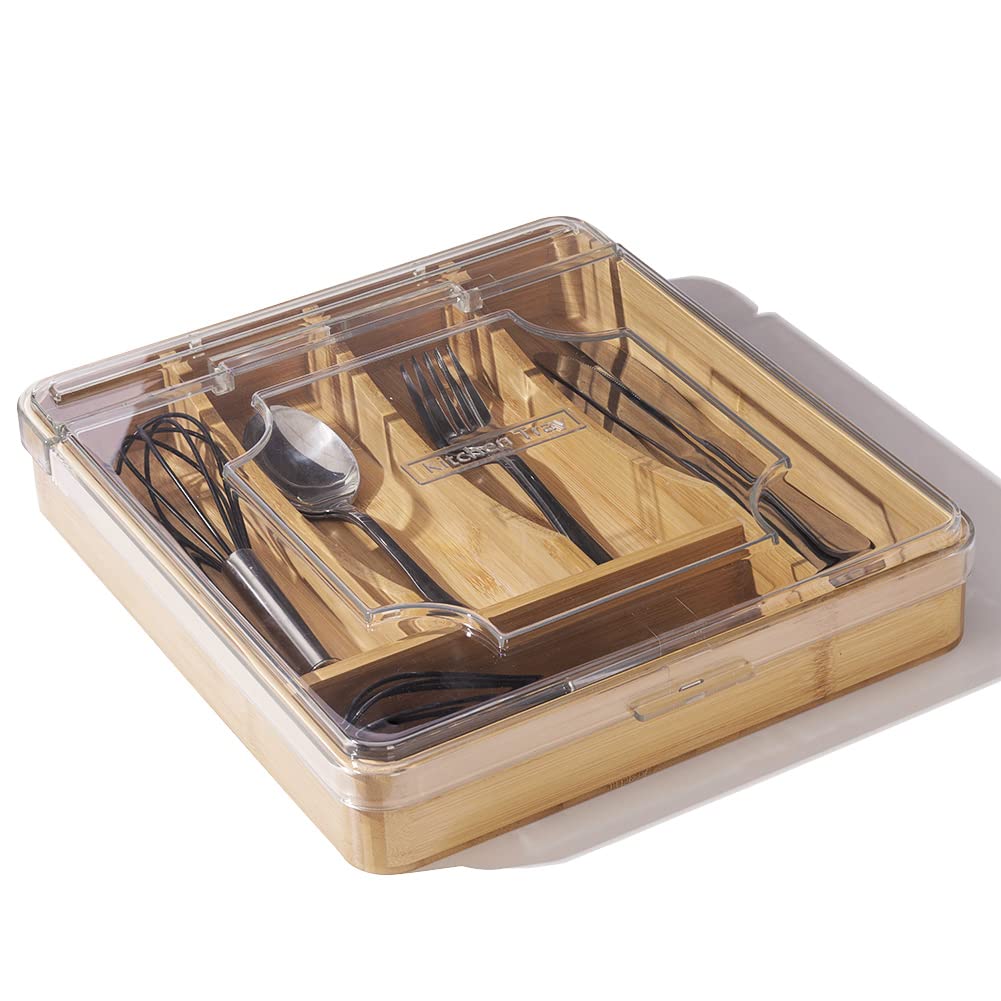 wobivcs Kitchen Drawer Organizer, 13 Inch Silverware Utensil Tray Holder,with Removable Lid, 5