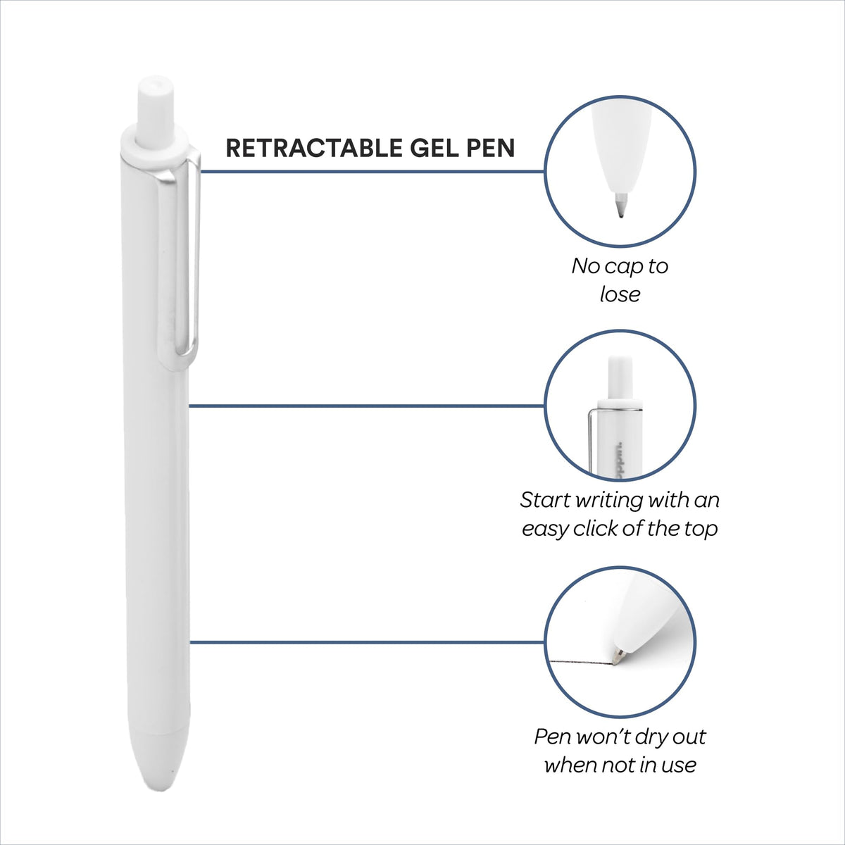 Poppin Stylish Retractable Gel Pens - Fine Point Pens with 0.7mm Tip, Smooth Writing Ink, Metal