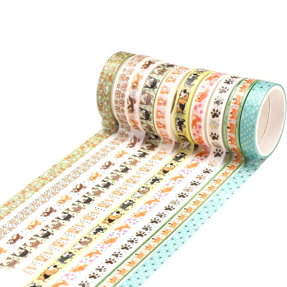 YUBBAEX 10 Rolls Sparkling Washi Tape Set 8mm Skinny Gold Foil Decorative Masking Washi Tapes for
