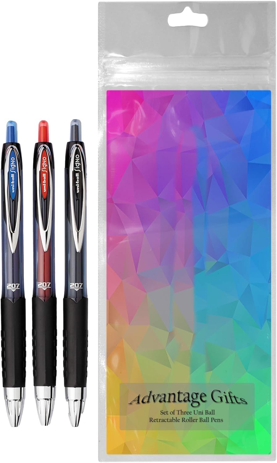 Advantage Gifts Signo 207 Roller Ball Retractable Gel Pens, Medium Point (0.7mm), Black Blue And
