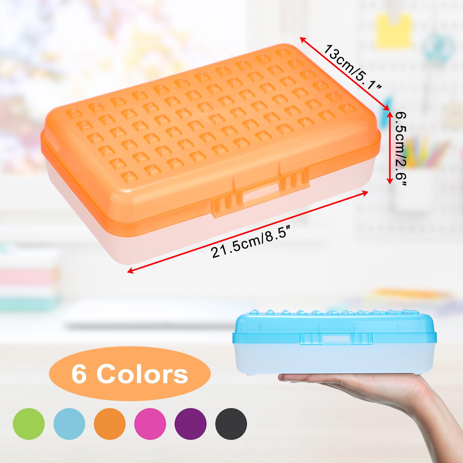 BTSKY 6 Pack Multipurpose Utility Box- Large Capacity Pencil Box with Lid Snap Closure Pencil