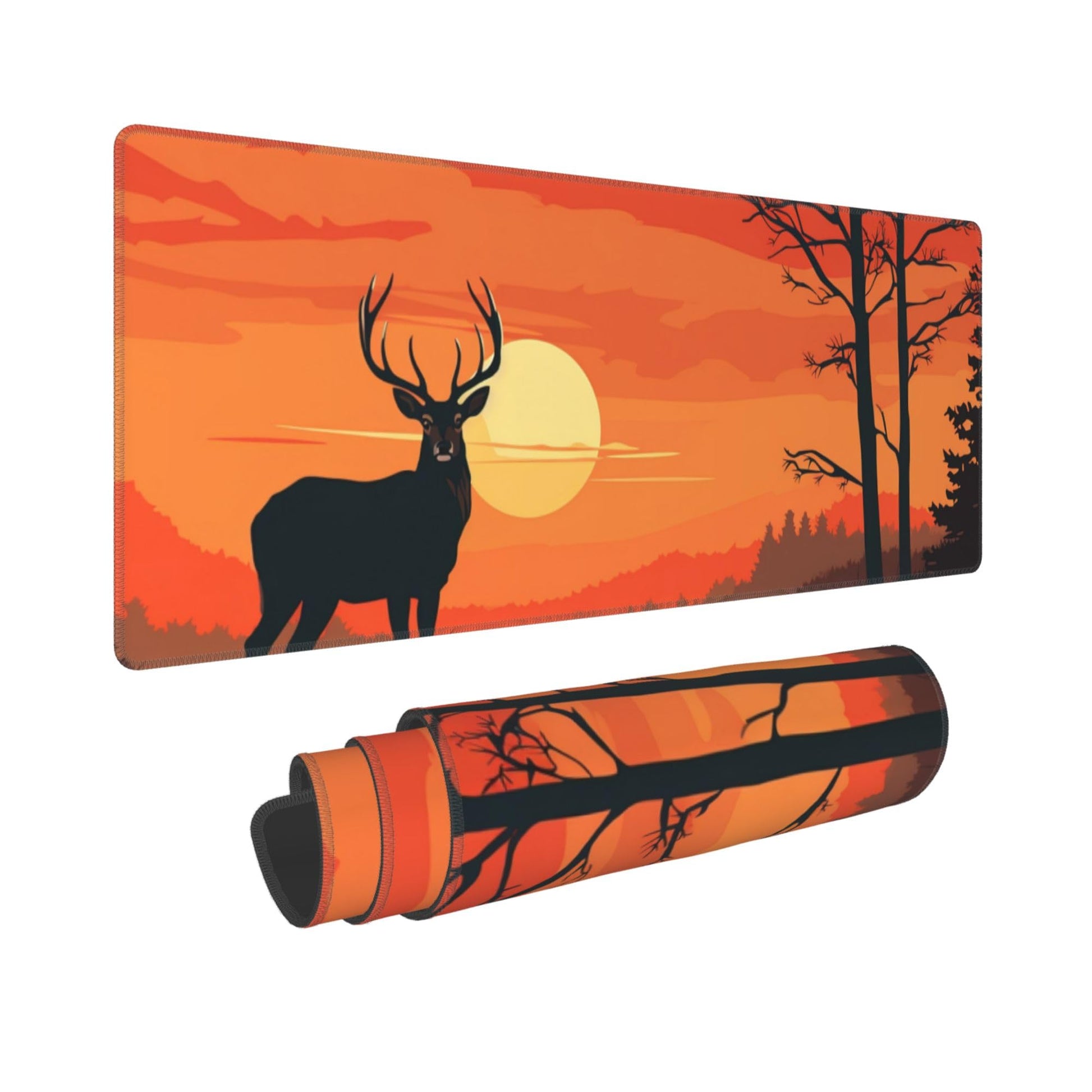 Large Size Sunset with a Silhouetted stag Print Gaming Mouse Pad 31.5 x 12 Inch, Stitched Edges