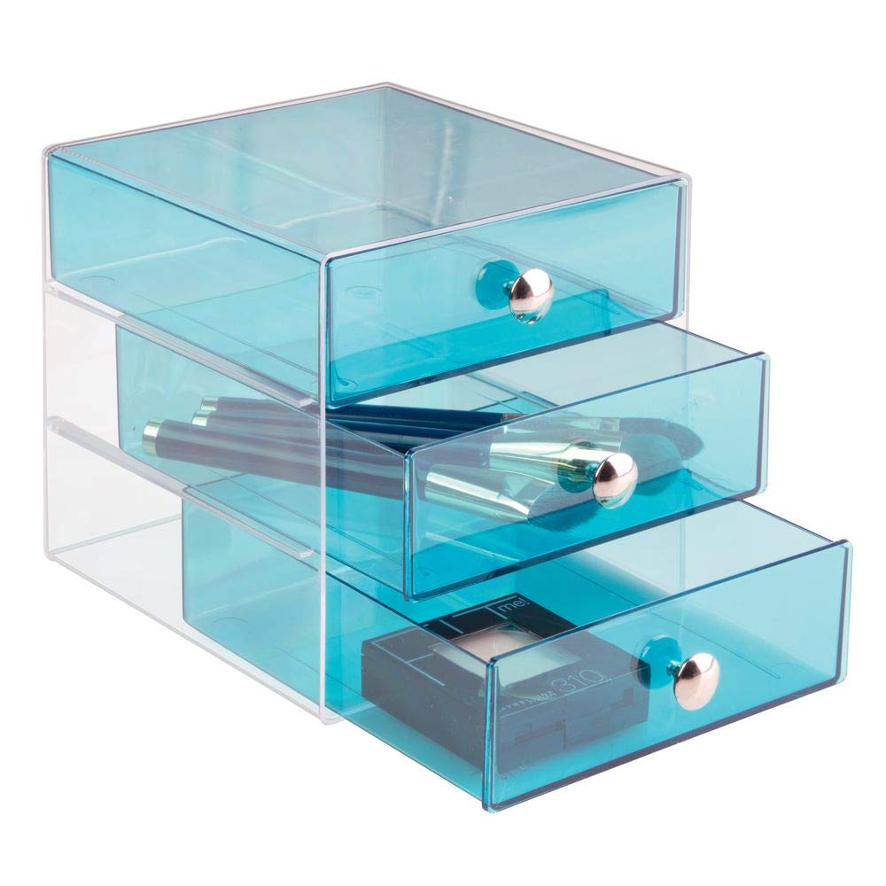 iDesign 3-Drawer Vanity Organizer, Aqua, 6.5" x 6.5" x 6.5"
