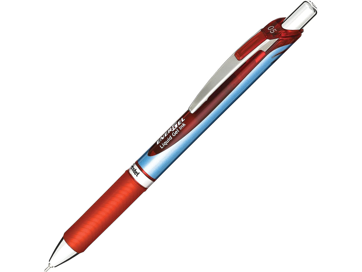Pentel EnerGel Deluxe RTX Retractable Liquid Gel Pen, Fine Line, Needle Tip, Red Ink, Box of 12