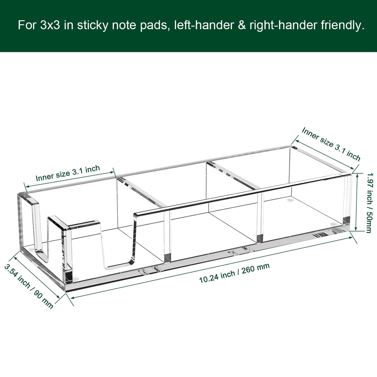 BOSSCASA Acrylic Sticky Note Holder, Self-Stick Note Pad Holder W/O Pads - Note Dispenser Memo Pad