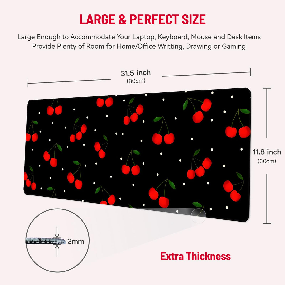 Stanoha Cute Desk Mat for Keyboard Desktop Extra Large Mouse Pad, Cherry