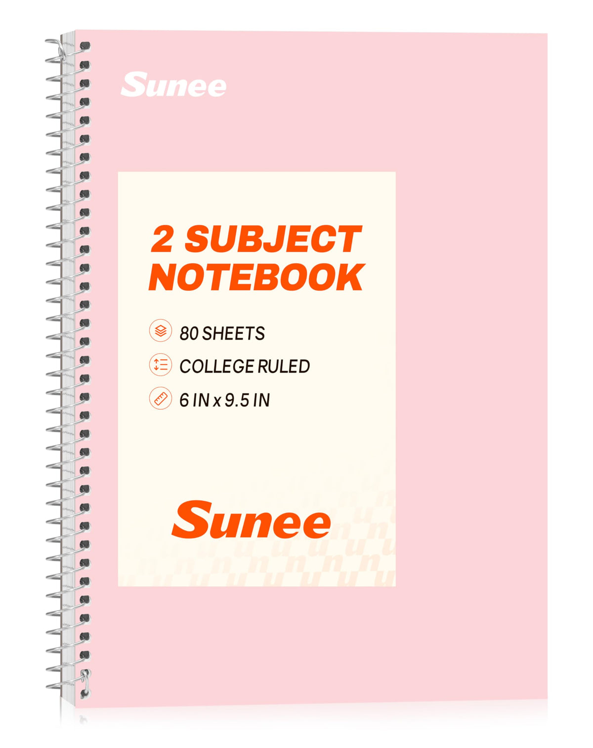 SUNEE Spiral Notebook, 2-Subject, College Ruled Paper, 6" x 9-1/2", 80 Sheets, Spiral Notebooks for