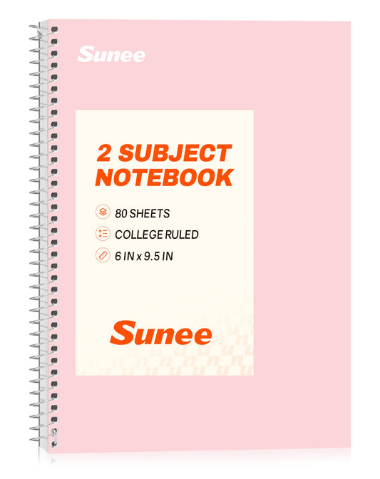 SUNEE Spiral Notebook, 2-Subject, College Ruled Paper, 6" x 9-1/2", 80 Sheets, Spiral Notebooks for