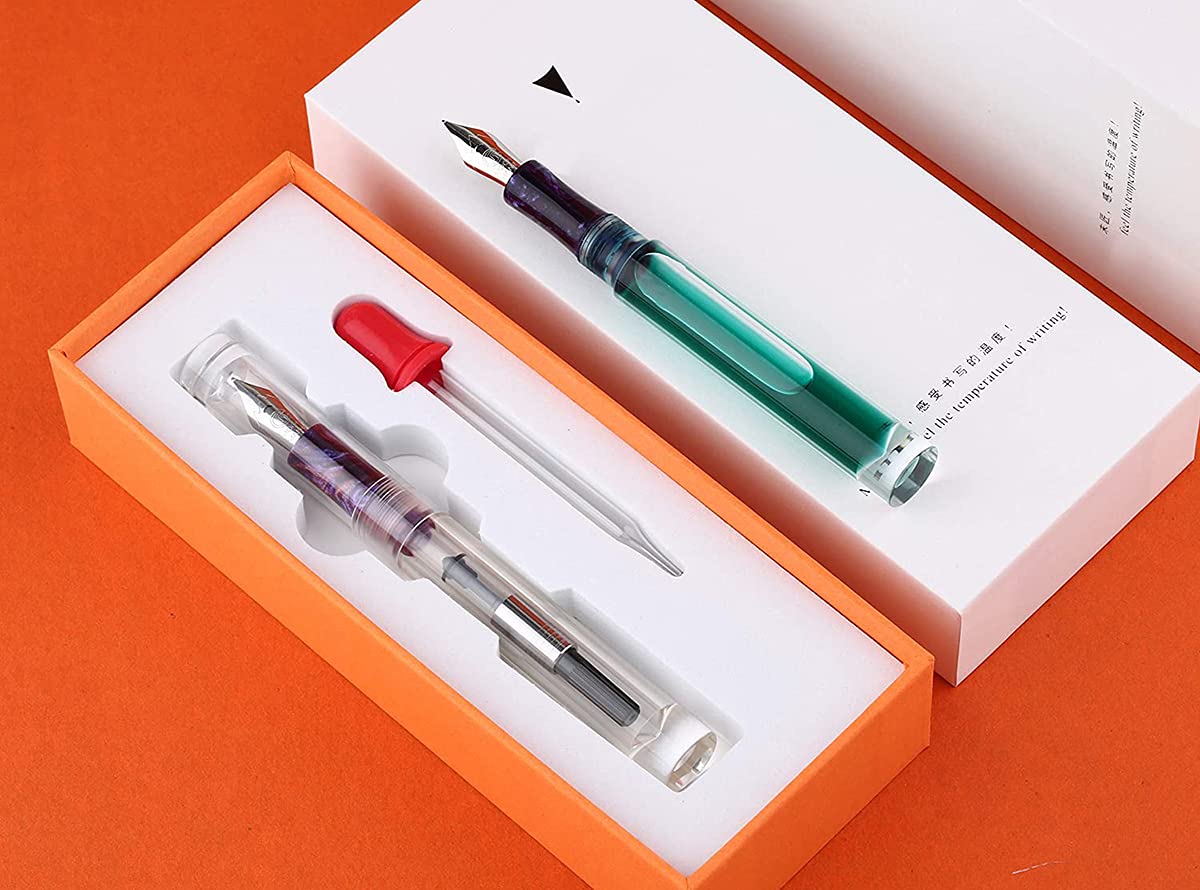 C1 Transparent Acrylic Fountain Pen Extra Fine Nib, Double Ink Filling System with Original Box