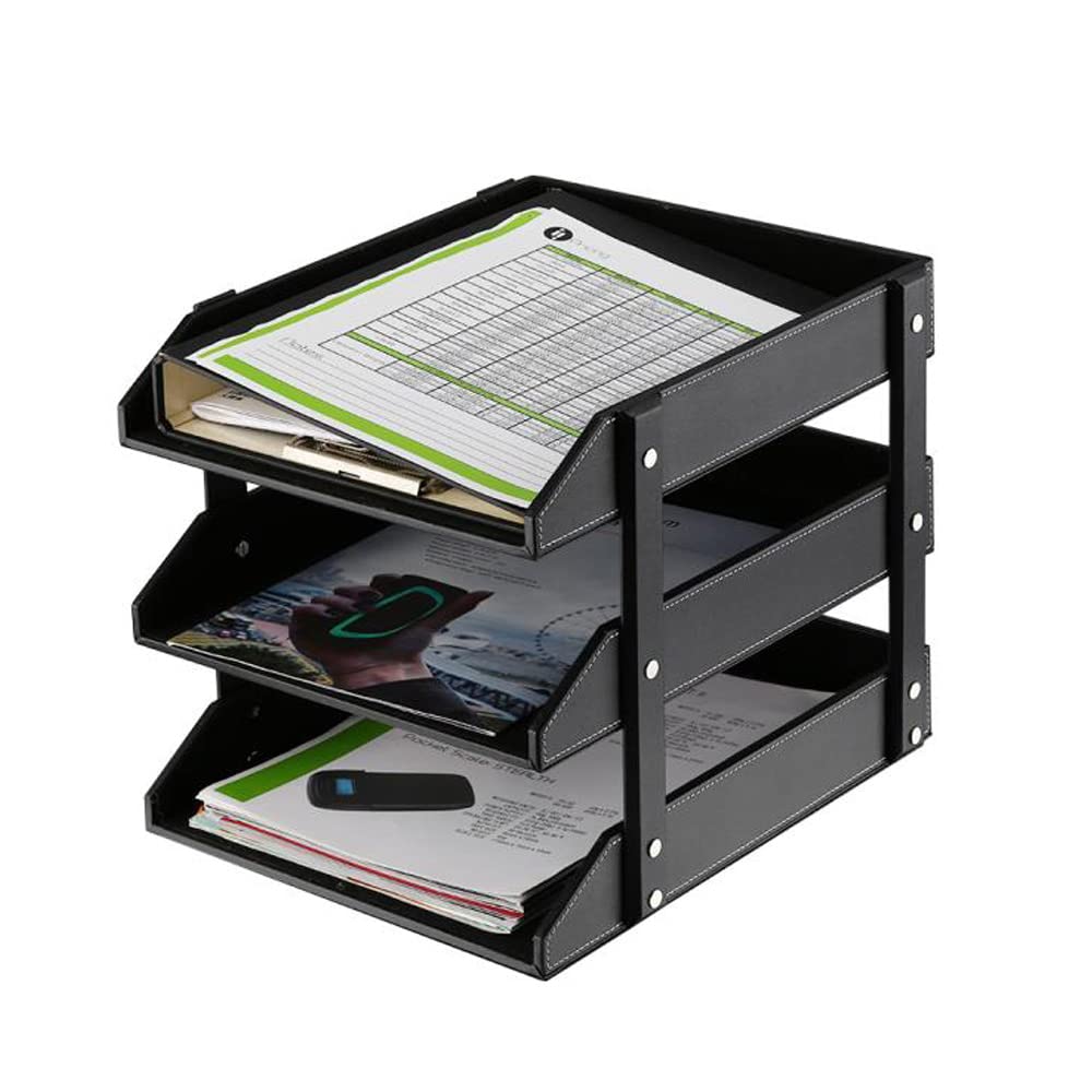 Leather Desk Organizer, NIFIVE Stackable Document Tray, Perfect Desktop Organization Holder for