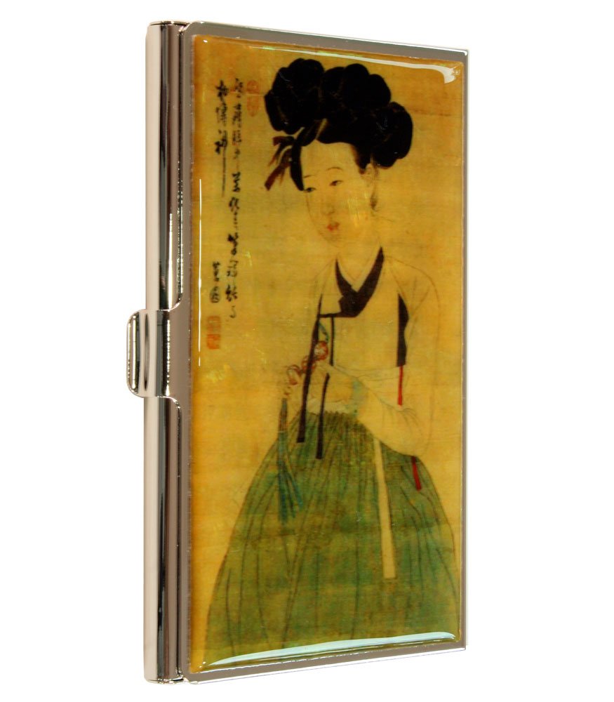 Antique Alive Mother of Pearl Portrait of Korean Beauty RFID Blocking Protection Business Credit