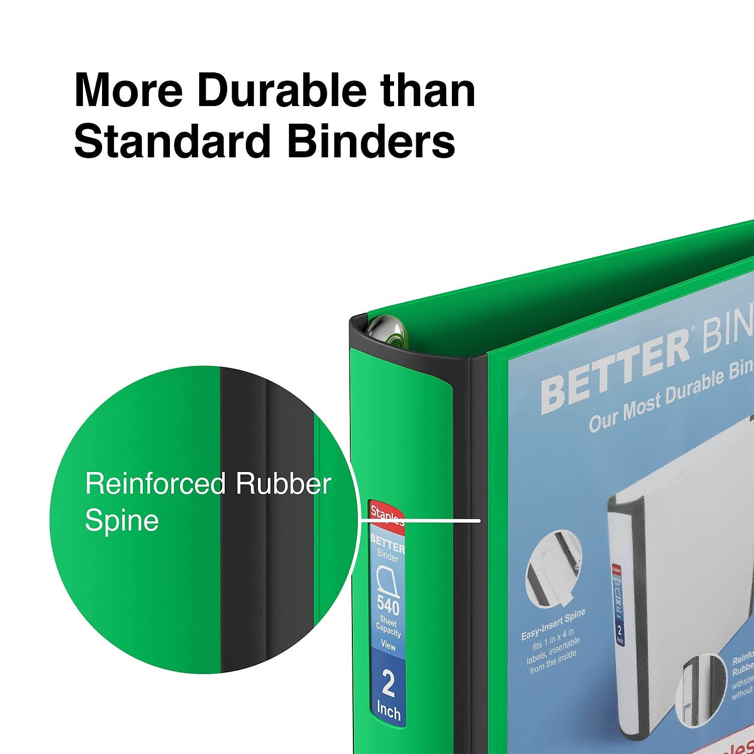 Staples Heavy-Duty 2-Inch D-Ring Binder, Green, Holds 540 Sheets
