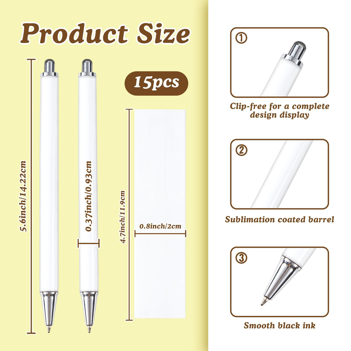 45 Pcs Sublimation Pens Blank With Shrink Wrap, No Clip Ballpoint Pen Bulk