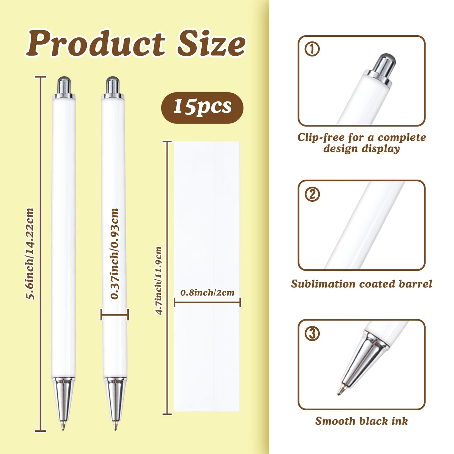 30 Pcs Sublimation Pens Blank With Shrink Wrap, No Clip Ballpoint Pen Bulk