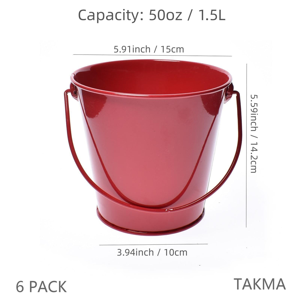 TAKMA Colored Metal Buckets with Handle, 6 Pack 5.91 Inch Galvanized Iron Pail Bucket for