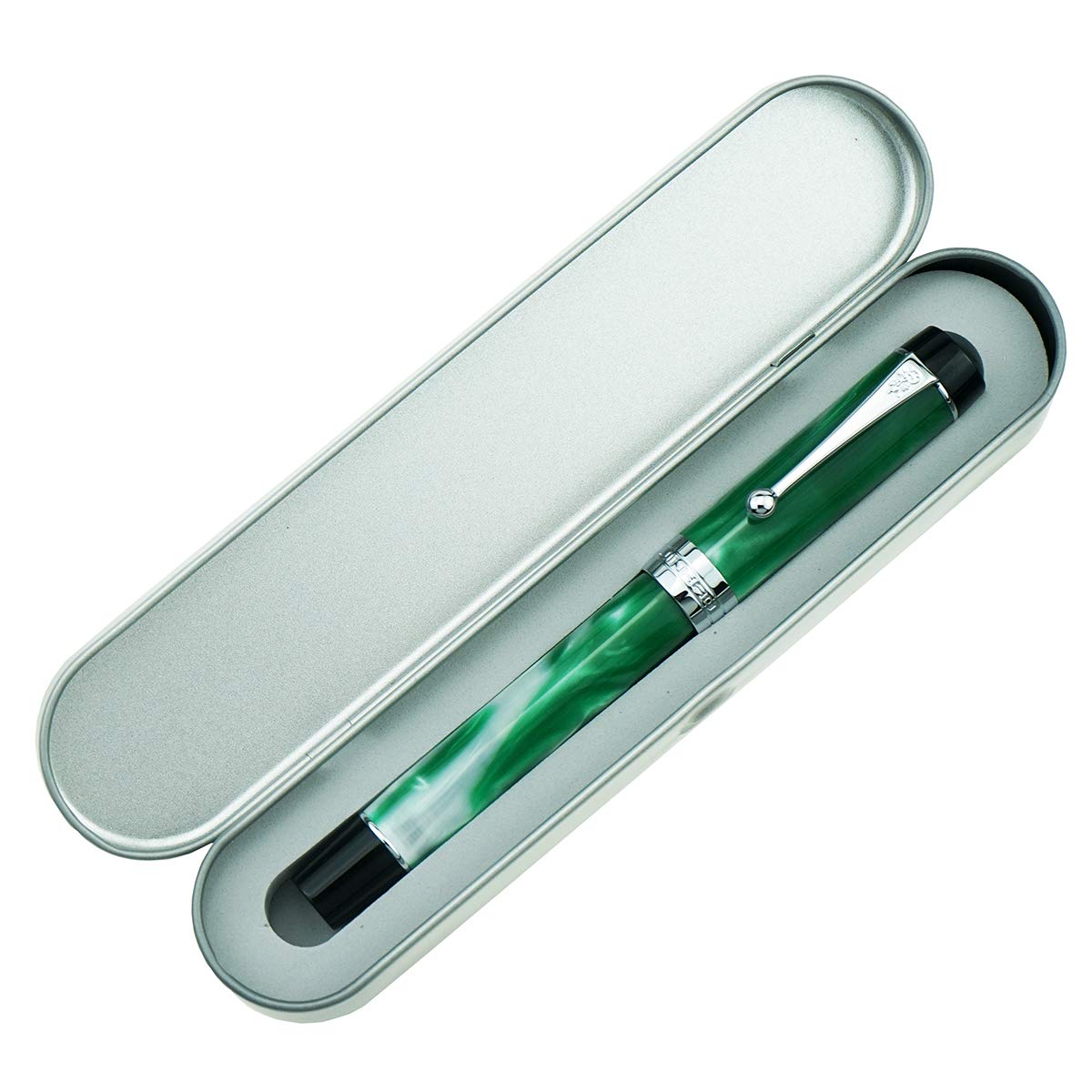 Jinhao 100 Classic Fountain Pen Green White Marble Celluloid, Extra Fine Nib with Converter and Pen