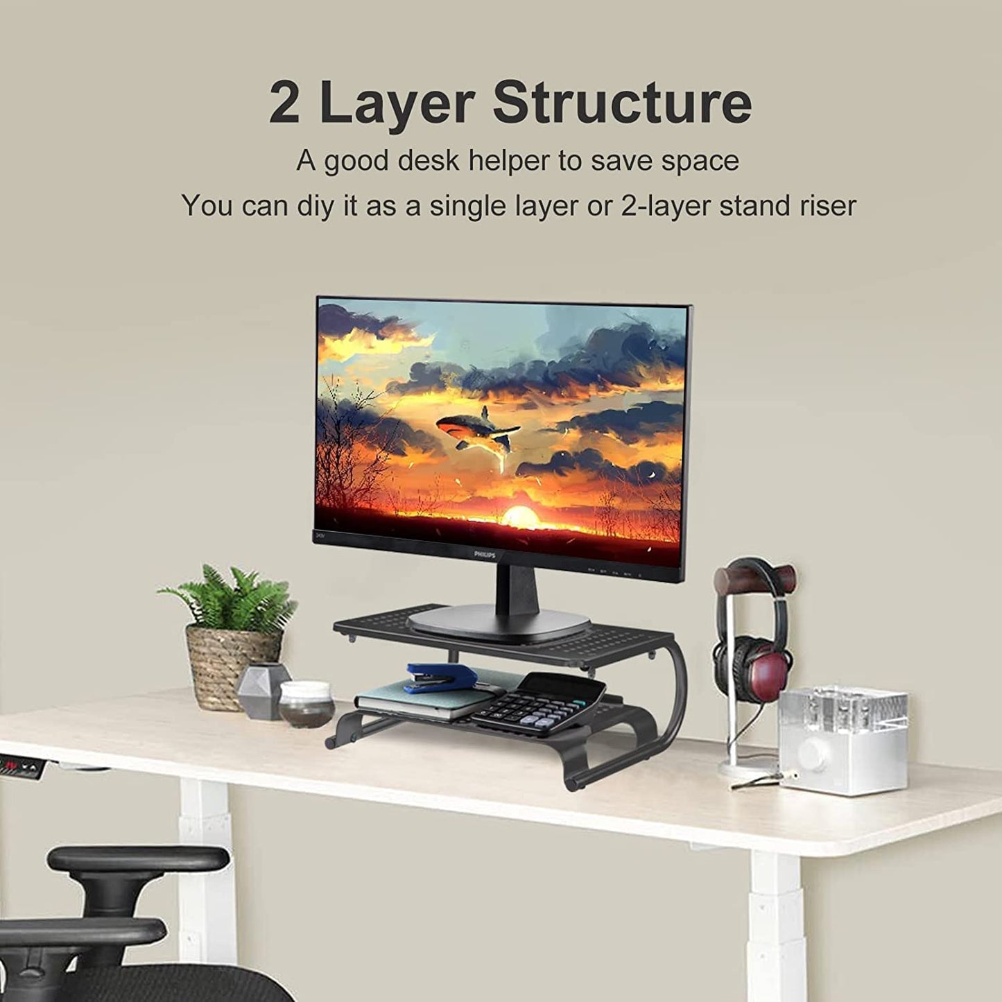 suptek Double-Deck Desk Monitor Stand Riser for Computer,Laptop,Printer, Notebook and All Flat