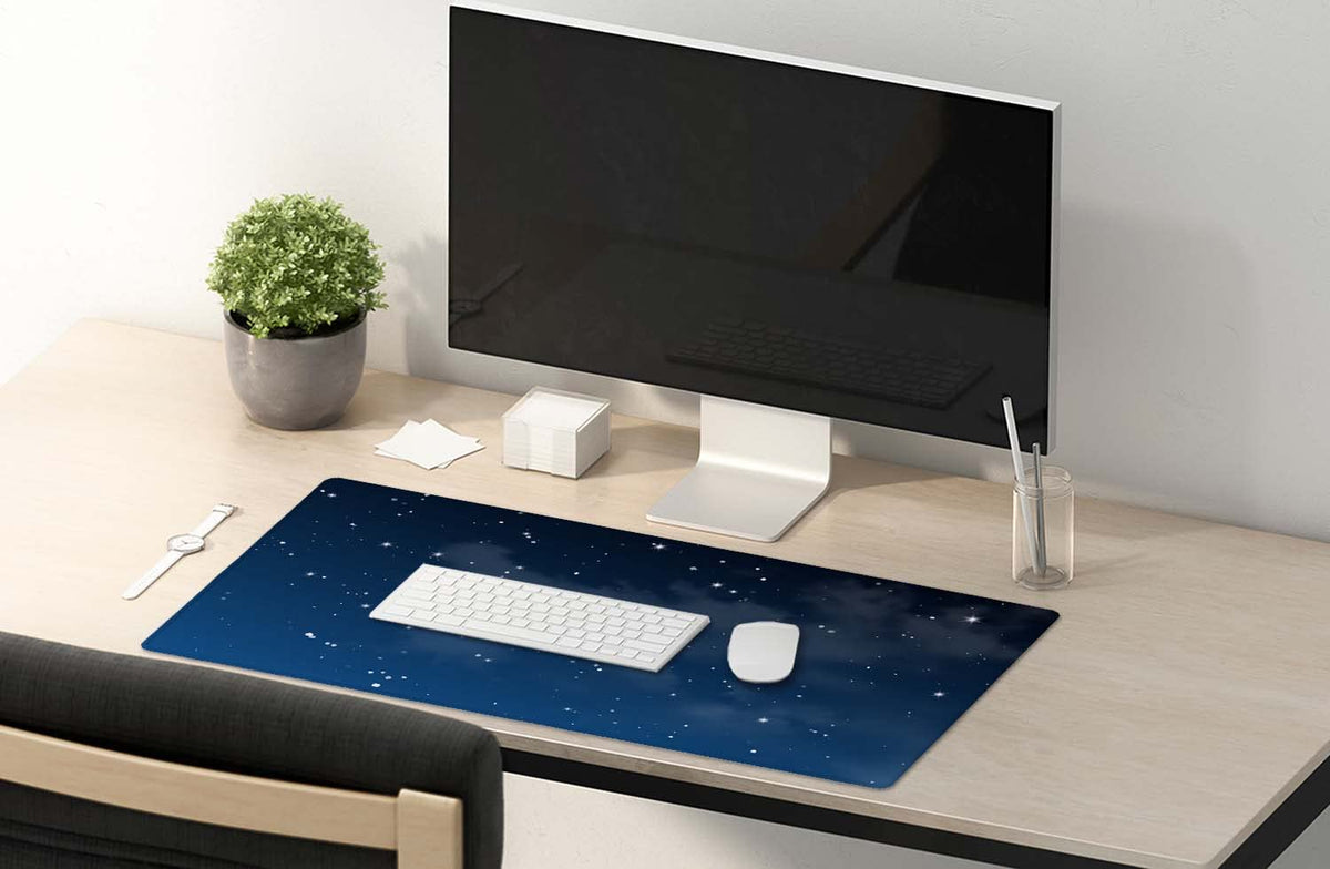 SSOIU Night Sky with Clouds and Many Stars - Extra Large Desk Mat, Cute Desk Pad, Aesthetic Gaming