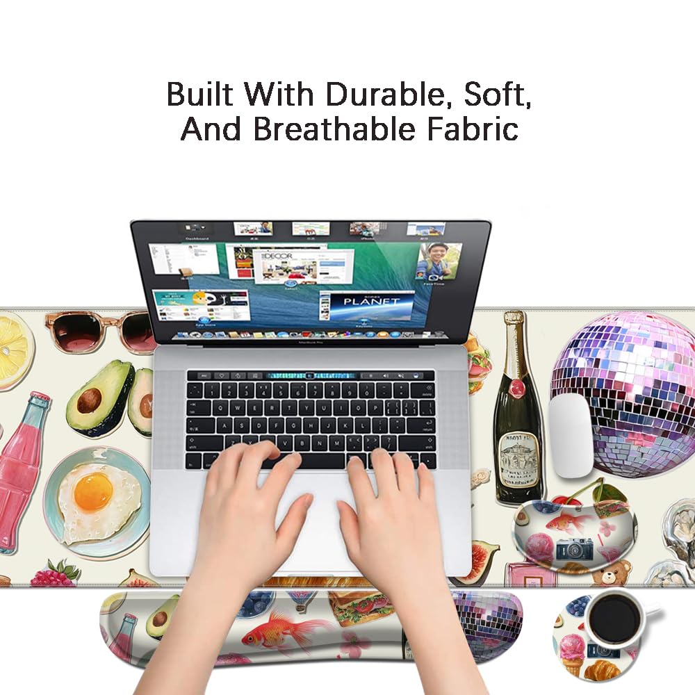 MIBITRI Keyboard Mouse Pad Set, Extended Gaming Mouse Pad+Ergonomics Keyboard Wrist Rest Support