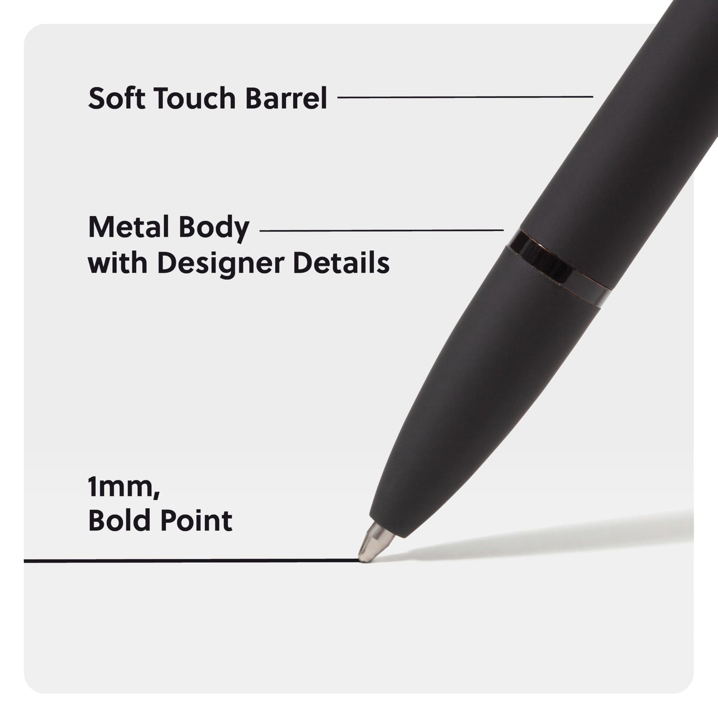 U Brands Midnight Monterey Ballpoint Pens, 4 Count, Black Soft Touch, Painted Black Details, Bold