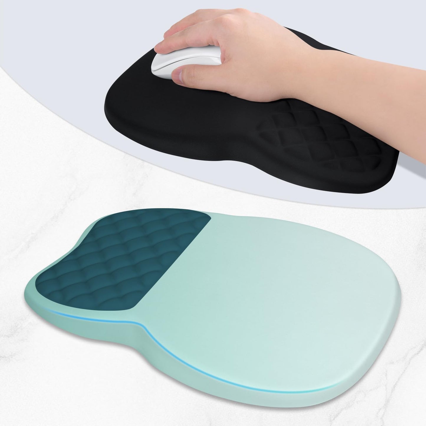 ITNRSIIET Ergonomic Mouse Pad Wrist Support with Memory Foam Massage Bulge & Non-Slip PU Base